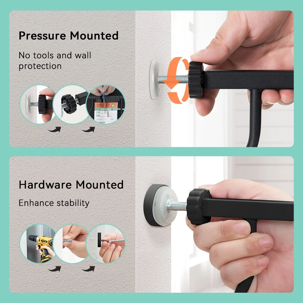 Adjustable Pet Safety Gate with Integrated Cat Door, Pressure-Mounted, Black, 29.5-48.4 Inches Wide
