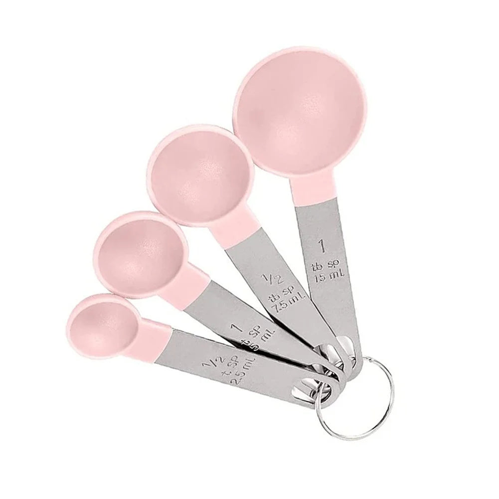8 Pcs/Set Measuring Cups Multipurpose Spoons with Stainless Steel Handles Pink Baking Accessories Kitchen Gadgets Tool