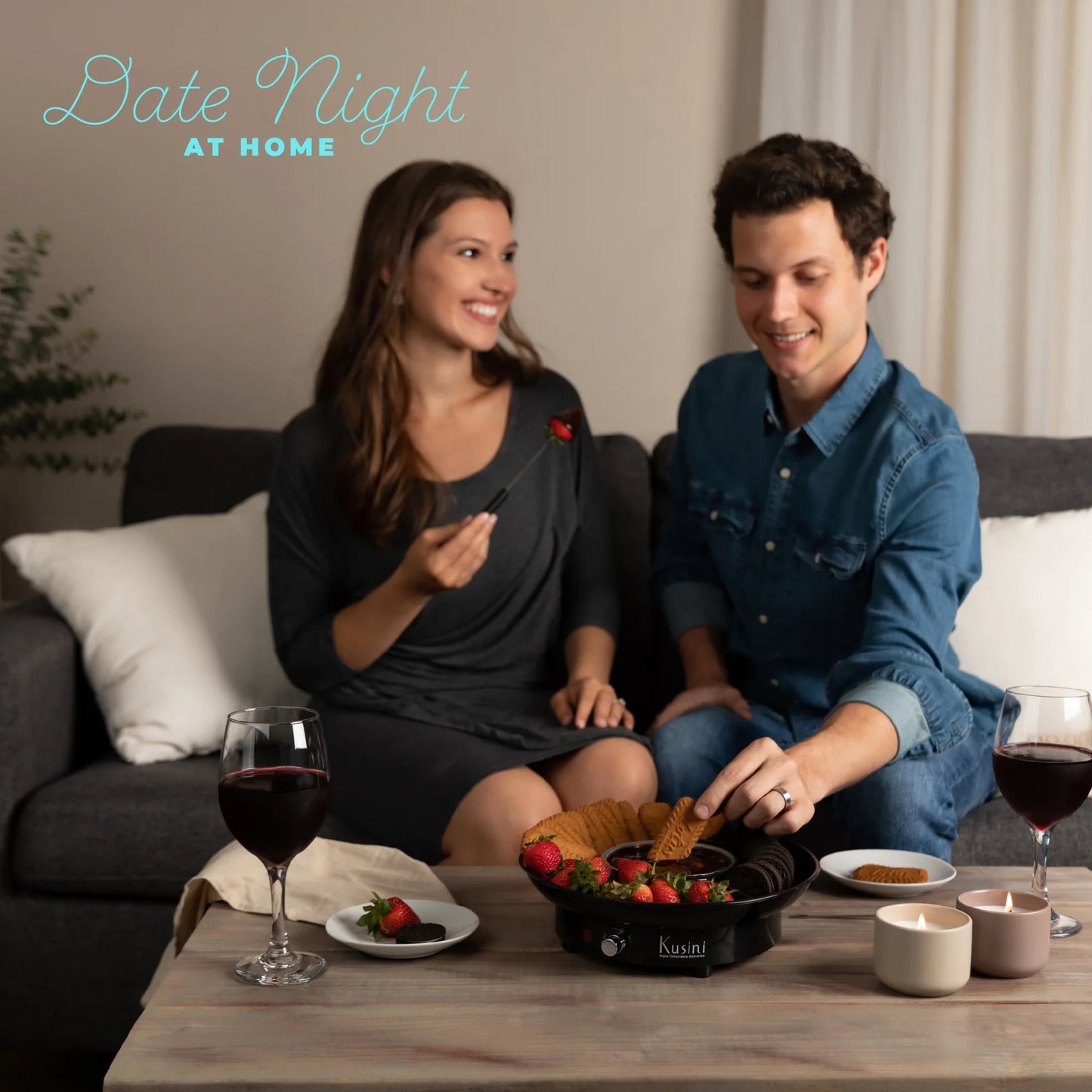 Chocolate Fondue Pot, 10 Oz Electric Fondue Set, Temperature Control, Detachable Serving Tray, 4 Forks