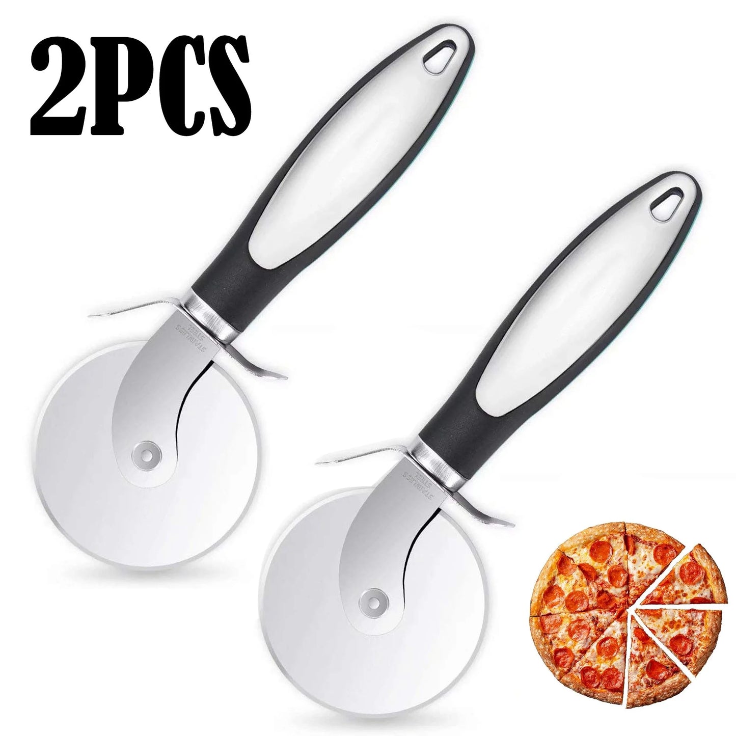 2PCS Premium Pizza Cutter - Durable Stainless Steel Pizza Cutter Wheel - Easy-To-Clean, Easy-To-Use Pizza Slicer - Super Sharp with Non-Slip Handle - Dishwasher Safe Pizza Wheel (Black)