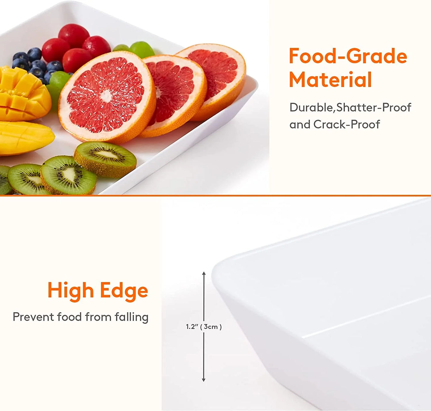 Plastic Serving Tray for Party, 3 Pcs White Serving Platter, Large Food Tray for Snack, Fruit, Barbaque, Cookies