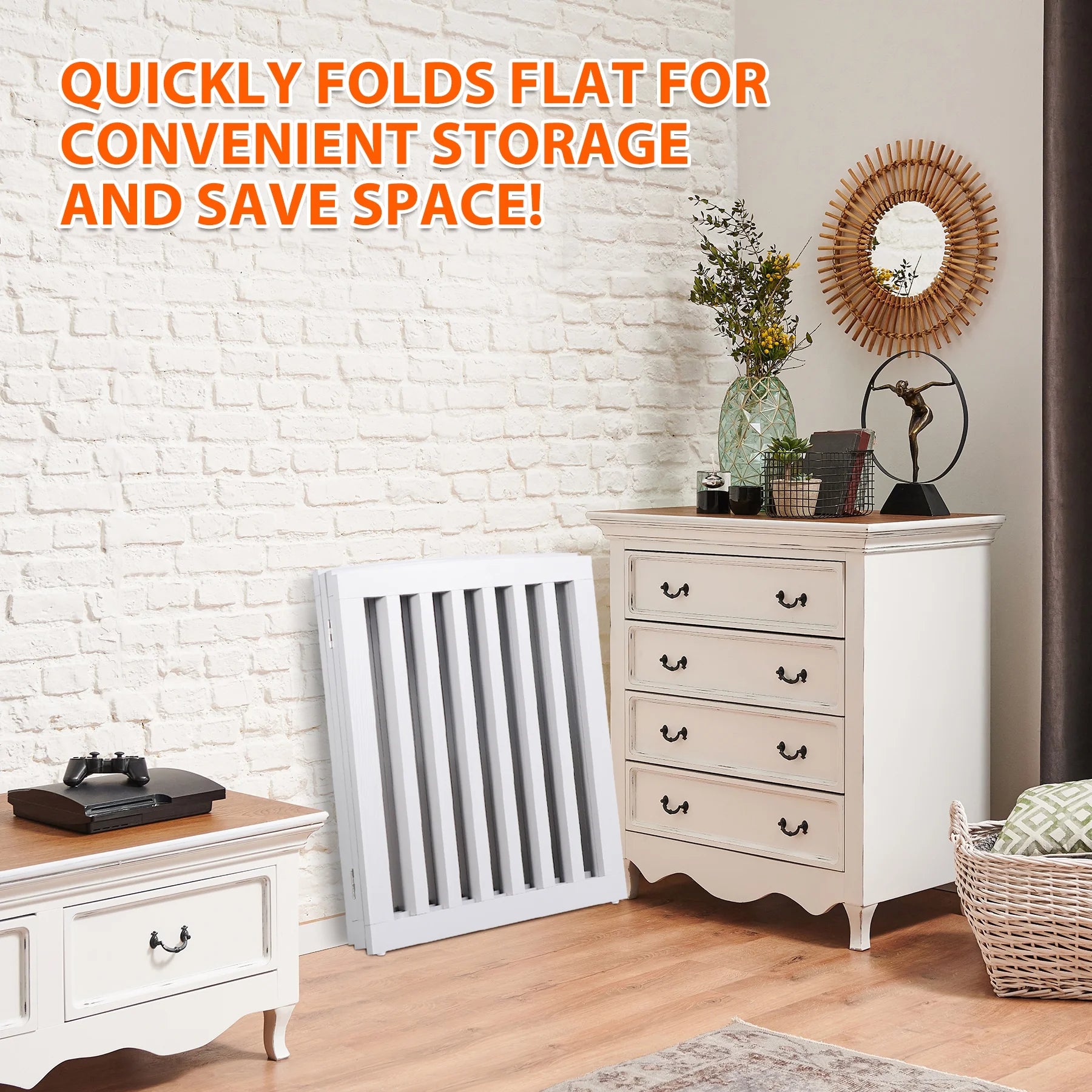 4-Panel Foldable Pet Dog Gate - 24-Inch Tall Fence for Doorways and Stairs, White