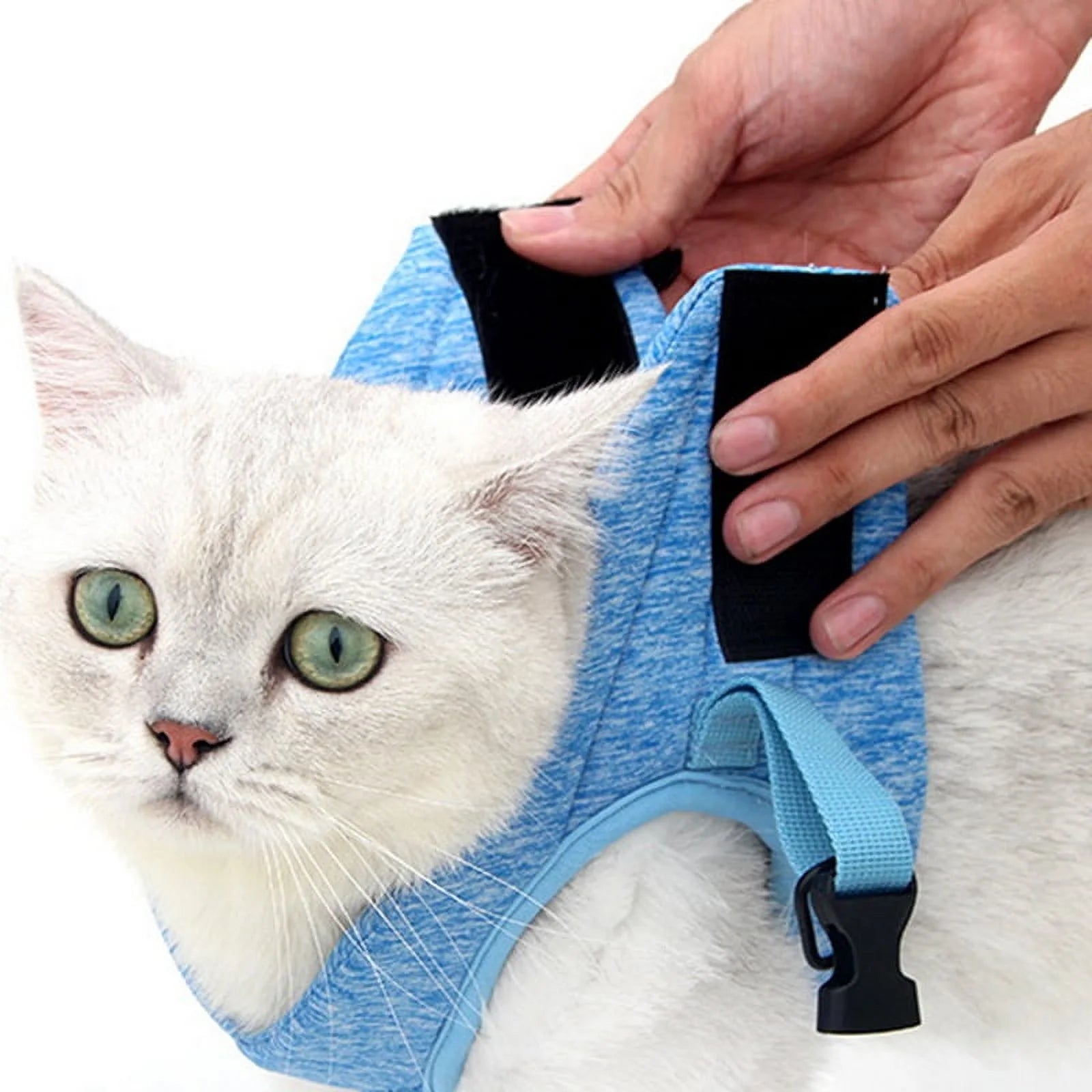 Cat Harness and Leash Set for Walking - Escape-Proof Soft Adjustable Vest, Breathable Jacket in Blue, Size Large (10-15.5 lbs)