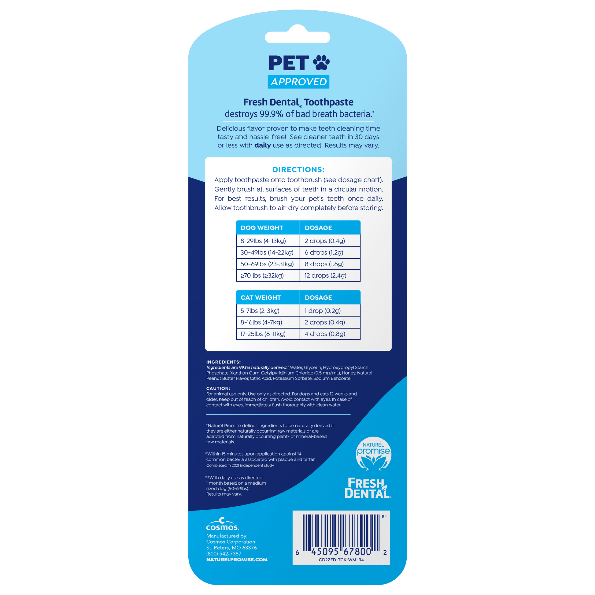 Fresh Dental Tooth Brushing Kit for Dogs & Cats, 2 Oz Gel and Toothbrush