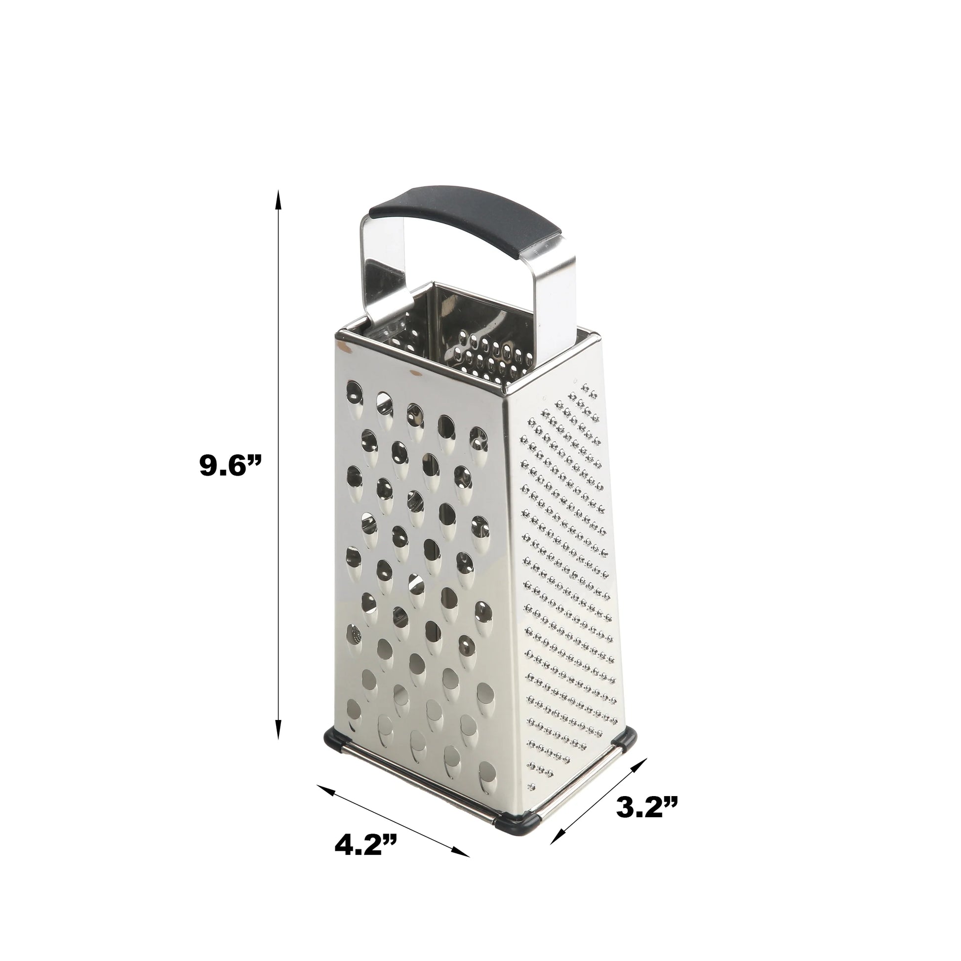 Soft Grip Stainless Steel Grater 9" 4 Sided Silver