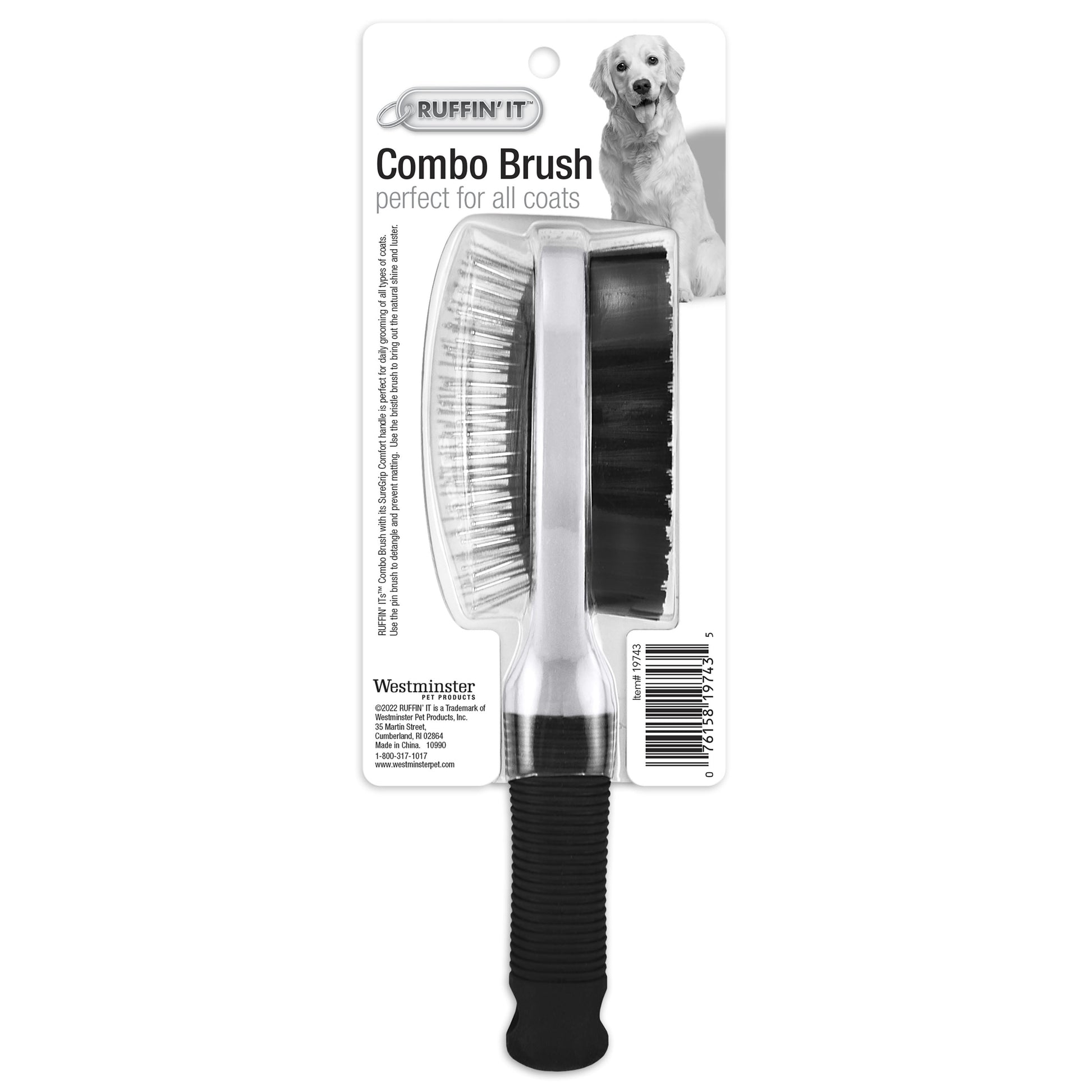 Westminster Pet Ruffin' It Plastic & Metal Bristle Combo Grooming Pet Brush