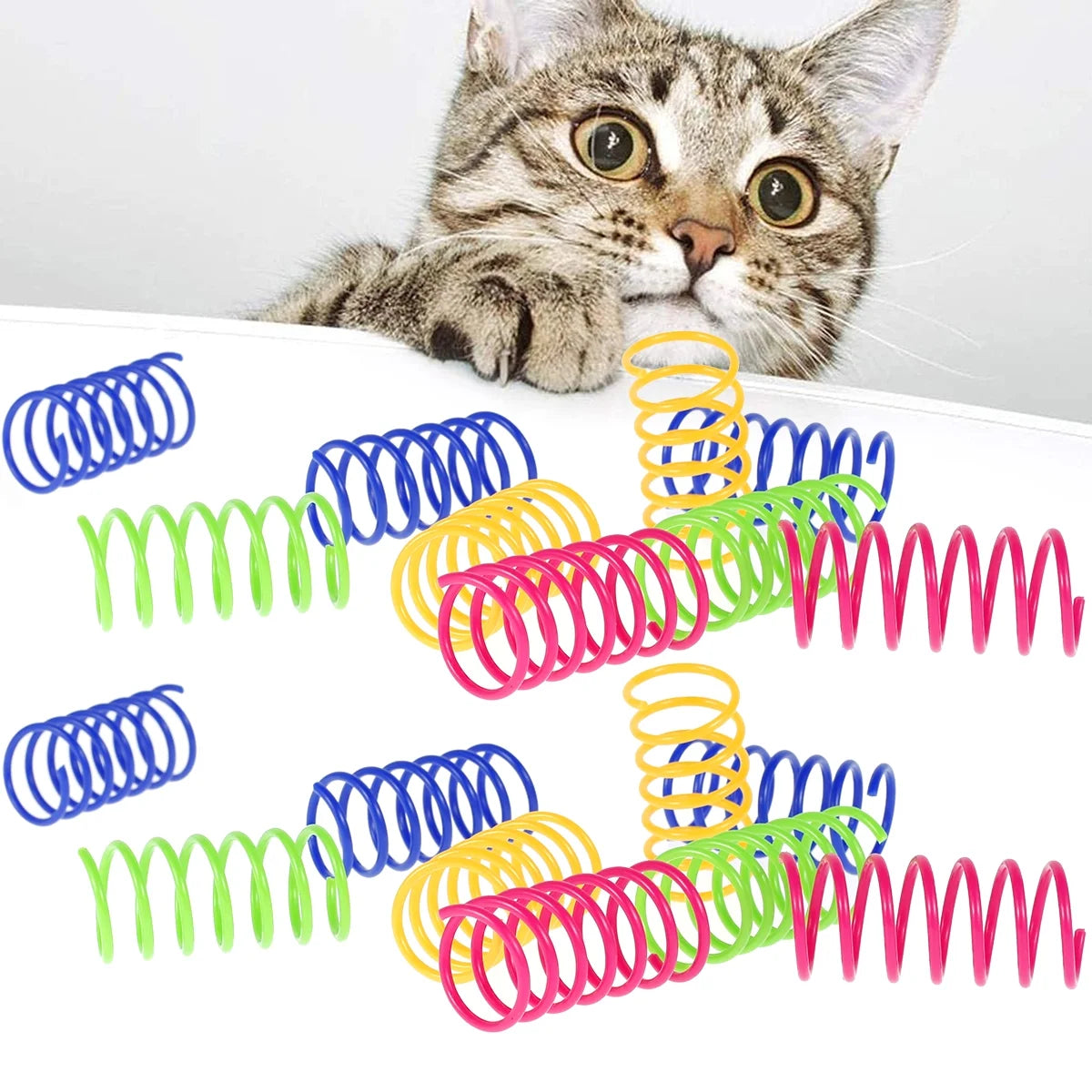 Colorful 16-Piece Cat Spring Toy Set - Durable Interactive Spiral Coils for Bouncing and Training Fun