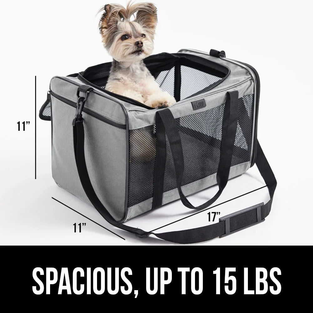 Portable Cat Carrier and Dog Kennel for Pets up to 15 lbs, Airline-Approved Travel Bag, Gray