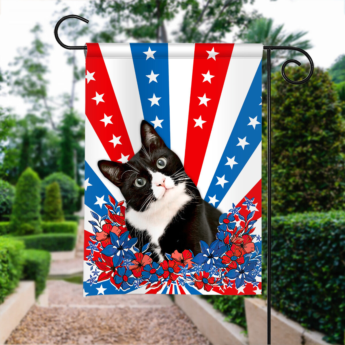 Tuxedo Cat American Patriot 4Th July Flag Tuxedo Cat Happy Independence Day Flag