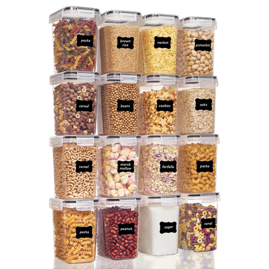 Airtight Food Storage Containers 16 Pcs/1.6L- Plastic BPA Free Kitchen Pantry Storage Containers, Black