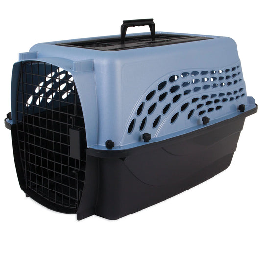 Medium Two-Door Top Load Plastic Travel Dog Kennel and Pet Carrier for Dogs and Cats, 24" for Pets up to 15 lbs, Blue