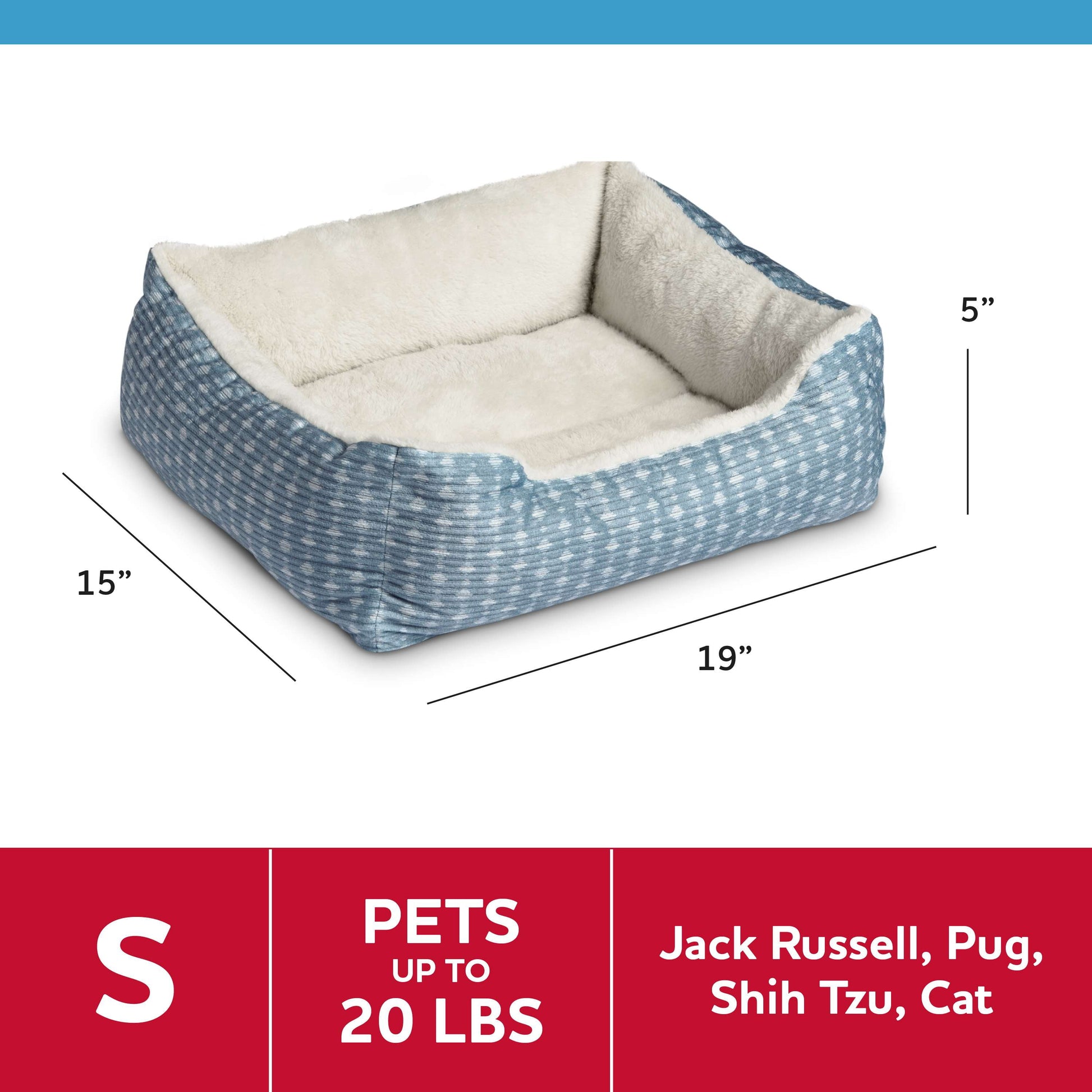 Cuddler Small Dog or Cat Bed, Blue 19" X 15"
