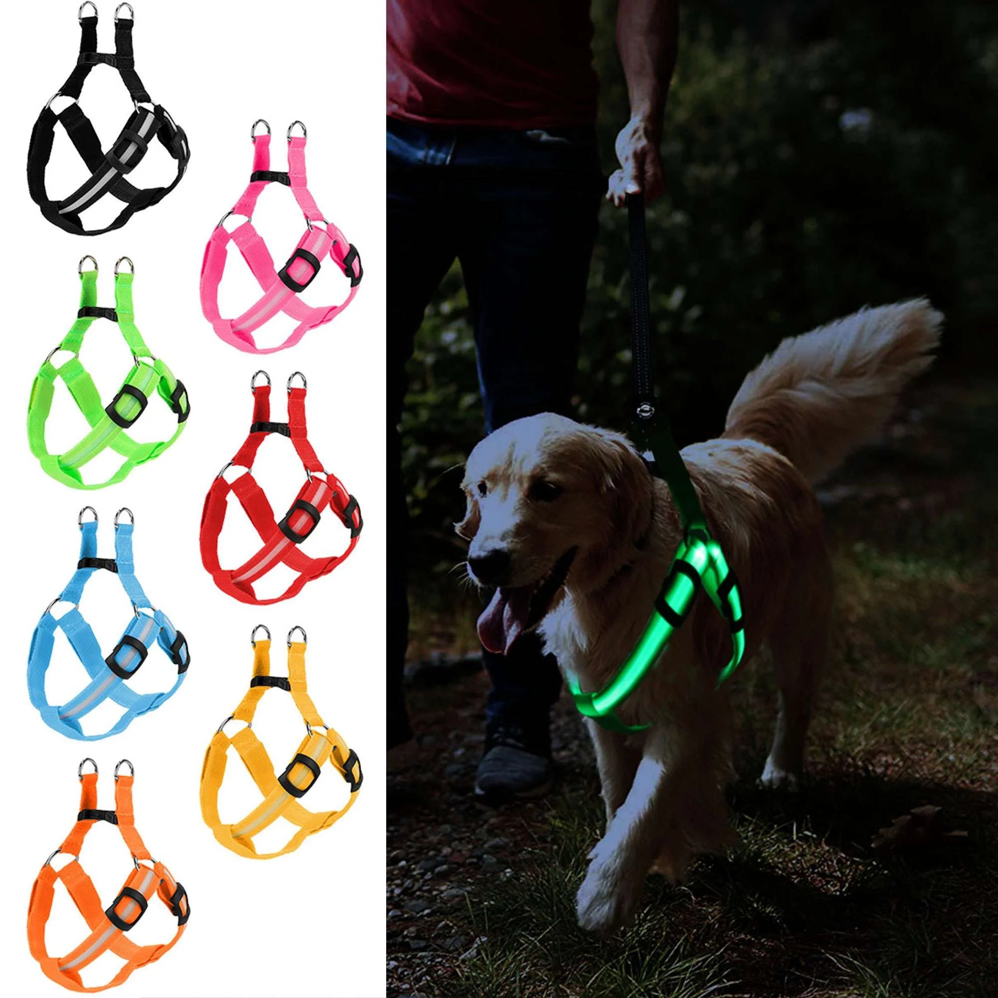Light up Dog Harness, USB Rechargeable No Pull Dog Vest Reflective Harness for Small Medium Large Pets (S, Pink)
