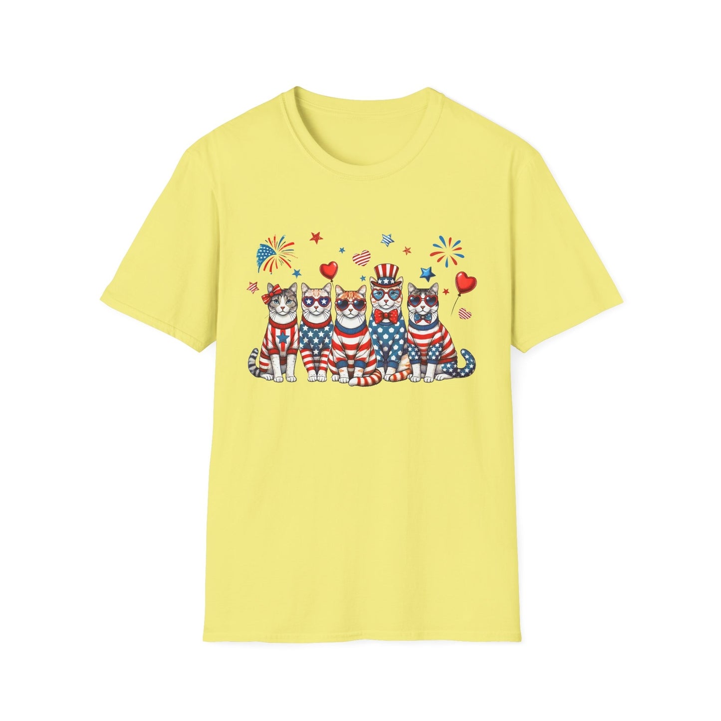 Patriotic Cat Unisex Softstyle T-Shirt for Fourth of July Celebrations