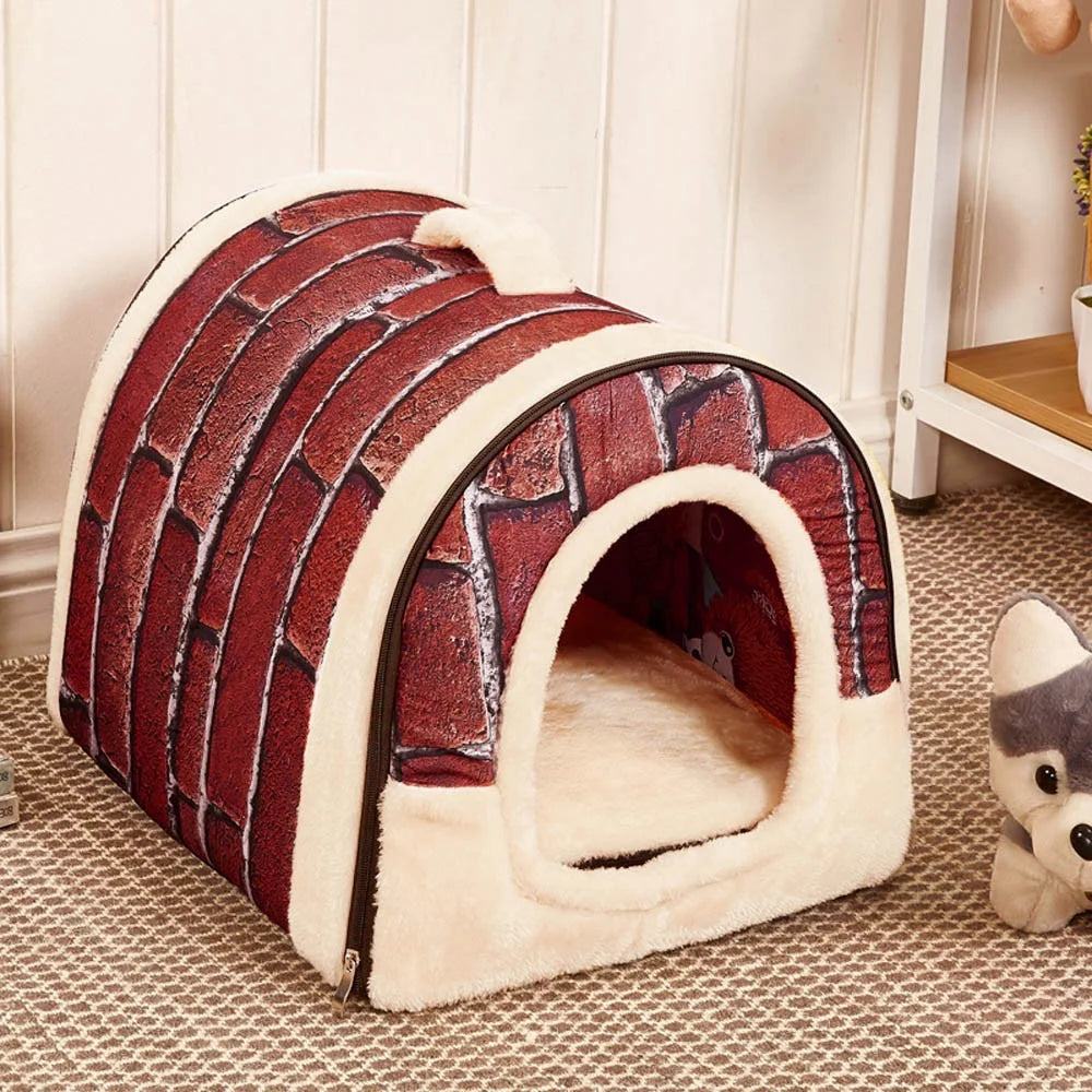 Small Warm Soft Pet Bed with Removable Cushion, Brick