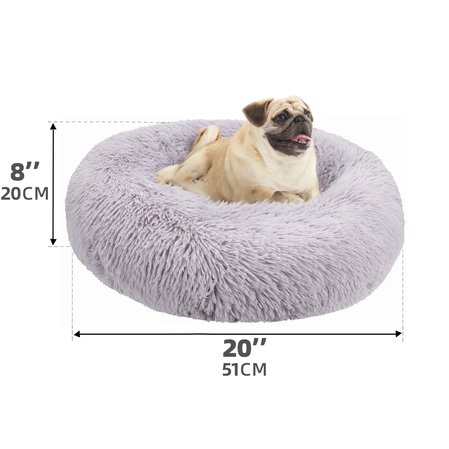 Calming Donut Dog Bed - 20" x 20" x 8", Plush Anti-Anxiety Round Pet Bed for Small Dogs and Medium/Large Cats, Washable with Anti-Slip Bottom, Light Gray