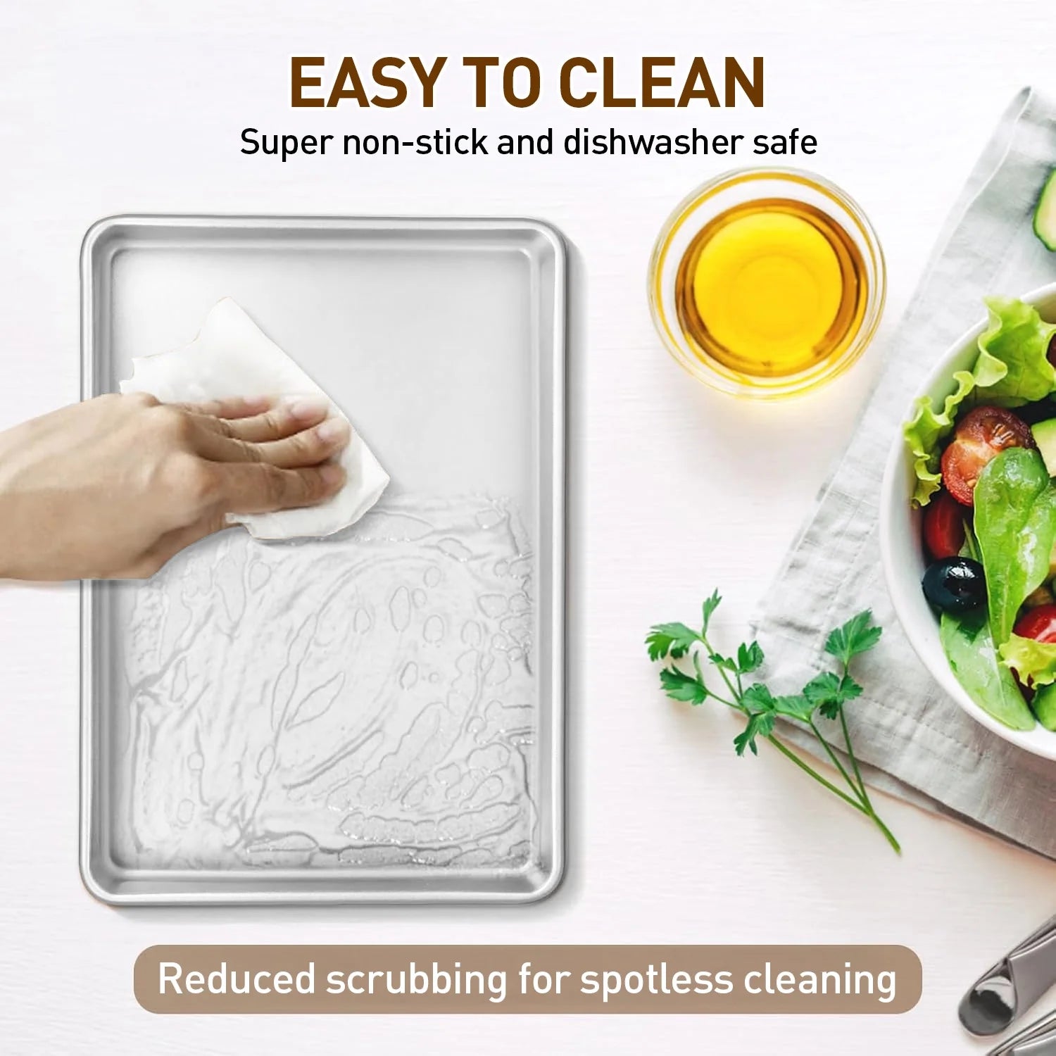 2 Piece Baking Cookie Sheet Set,15" X 11" Stainless Steel Food Baking Tray,Non Stick Rectangle Metal Flat Bakeware Dishwasher Safe