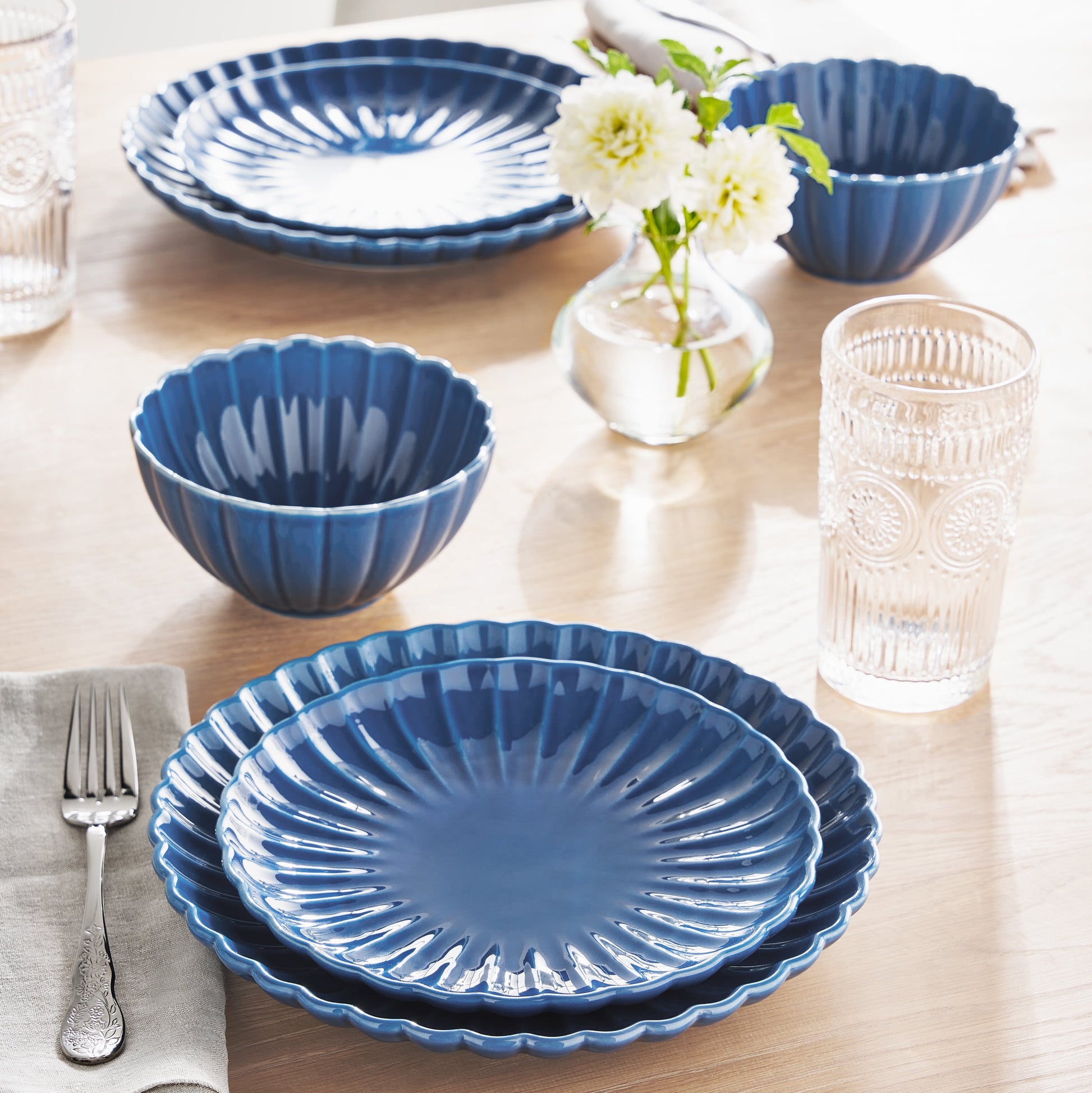 Colette 12-Piece Stoneware Dinnerware Set, Blue