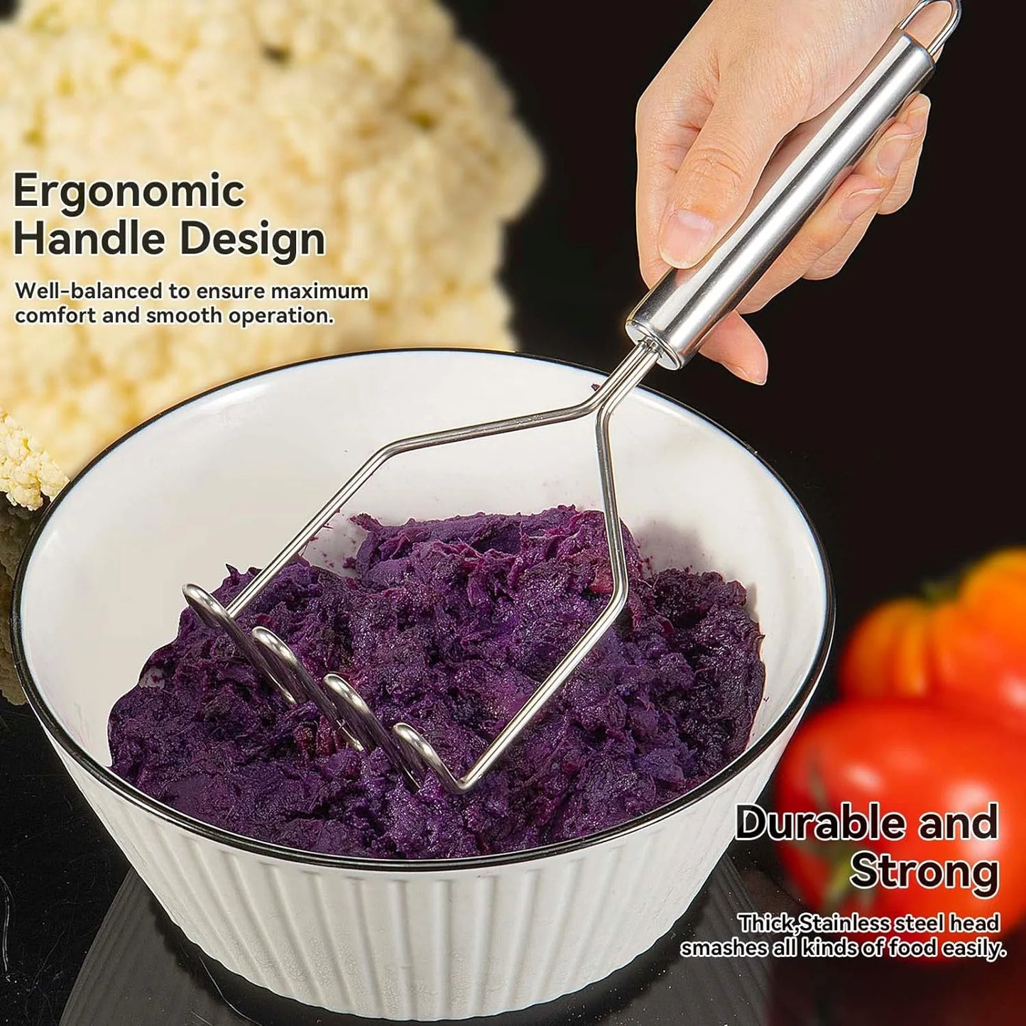 2 Pcs Potato Masher, Heavy Duty Stainless Steel Integrated Masher Kitchen Tool Wire Masher for Potatoes, Avocados, Beans, or Fruit & Vegetables