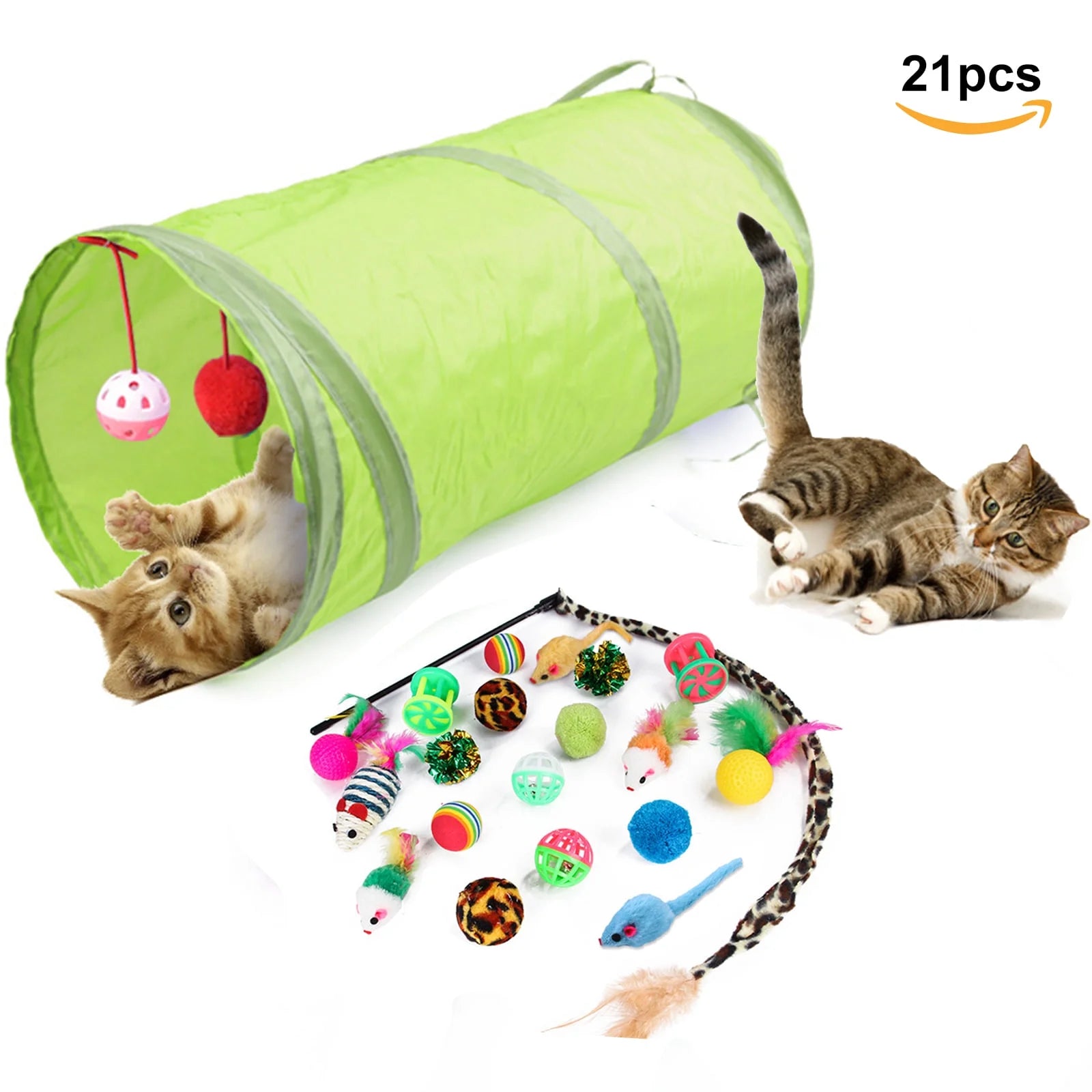 21-Piece Interactive Cat Toy Assortment with Tunnel, Teasers, Fluffy Mice, and Crinkle Balls