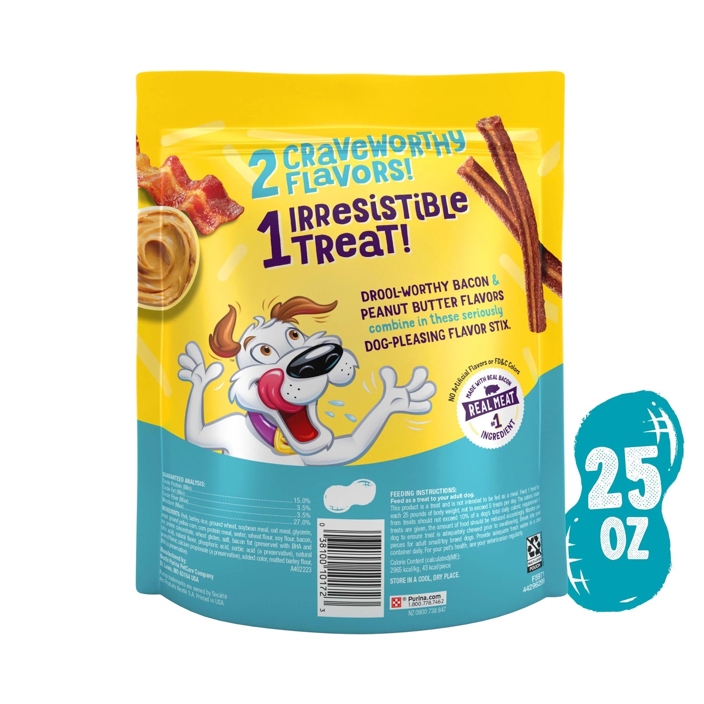 Purina Flavor Stix Dog Treats with Real Bacon and Peanut Butter, 25 oz Pouch