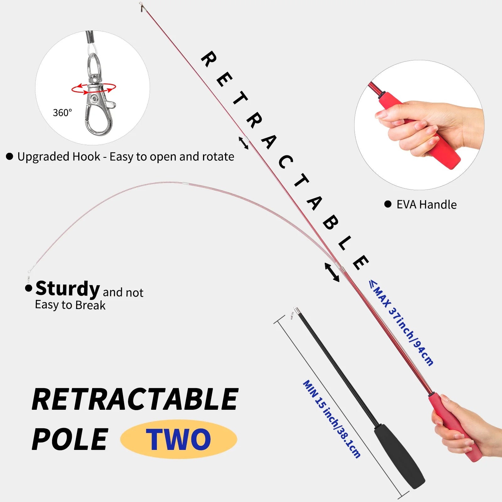 Interactive Cat Feather Toys for Indoor Cats Kittens,2 Retractable Cat Teaser Wand and 1 Rainbow Wand with 9 Refills and 2 Spare Hook(14 Pack)