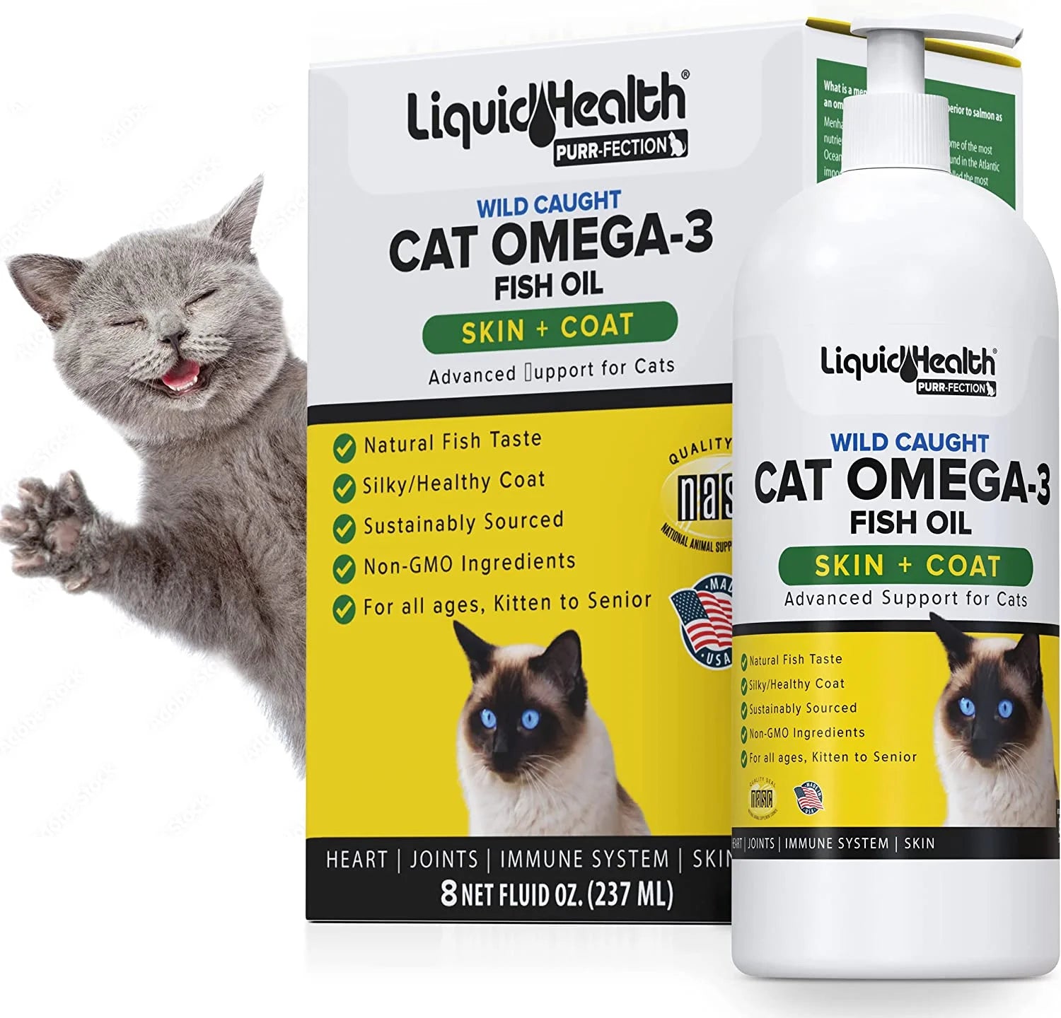 Omega 3 Fish Oil Cat Supplements & Vitamins with EPA, DPA & DHA, 8 Oz