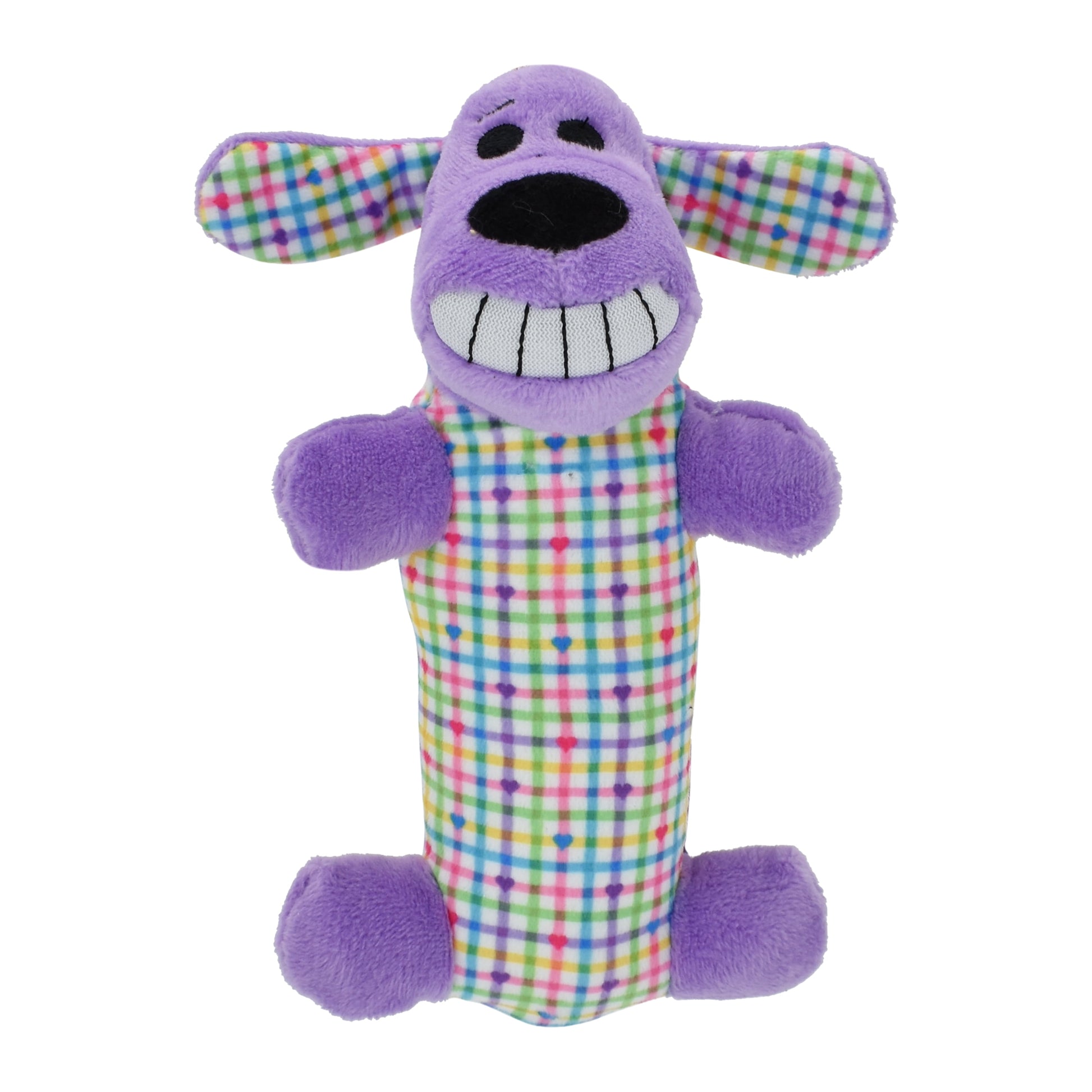 6-Inch Colorful Plaid Smiling Loofa Plush Dog Toy
