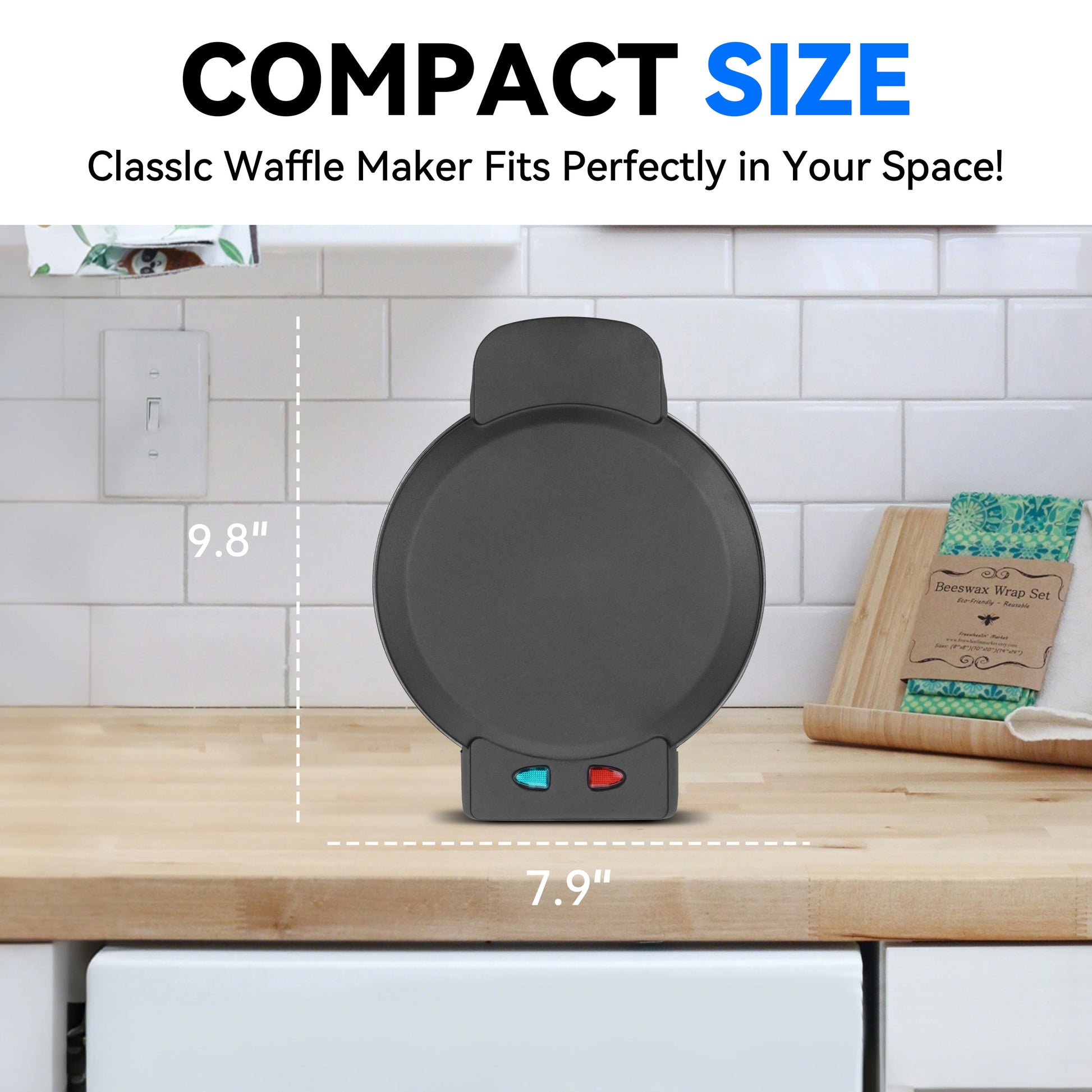 Classic Waffle Maker, 7 Inch round Waffles Iron, 1 Waffle in 4 Quarters, Non-Stick