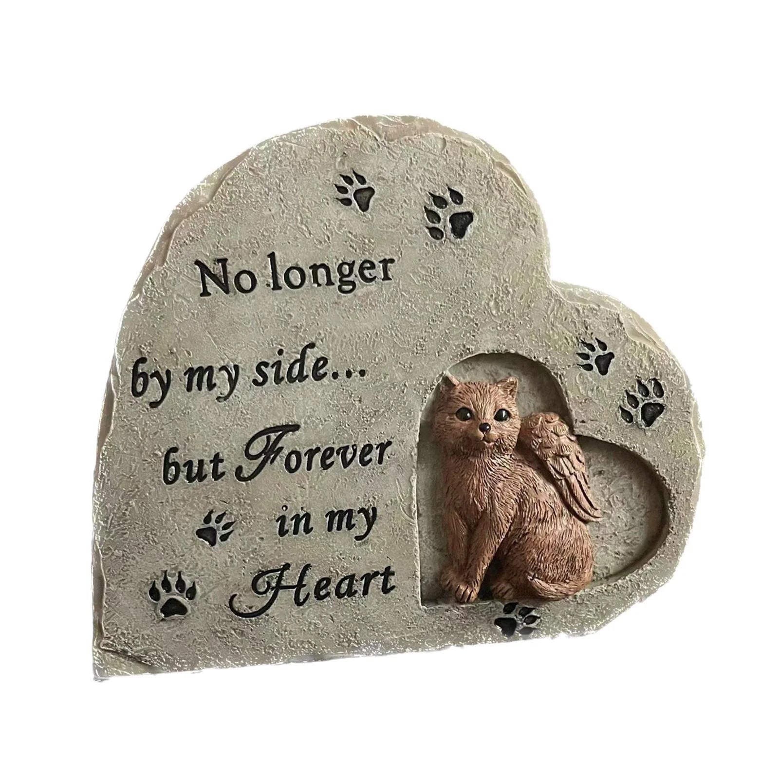 Pet Cat Memorial Stone Resin Cat Statues with Angel for Porch Outdoors Lawn