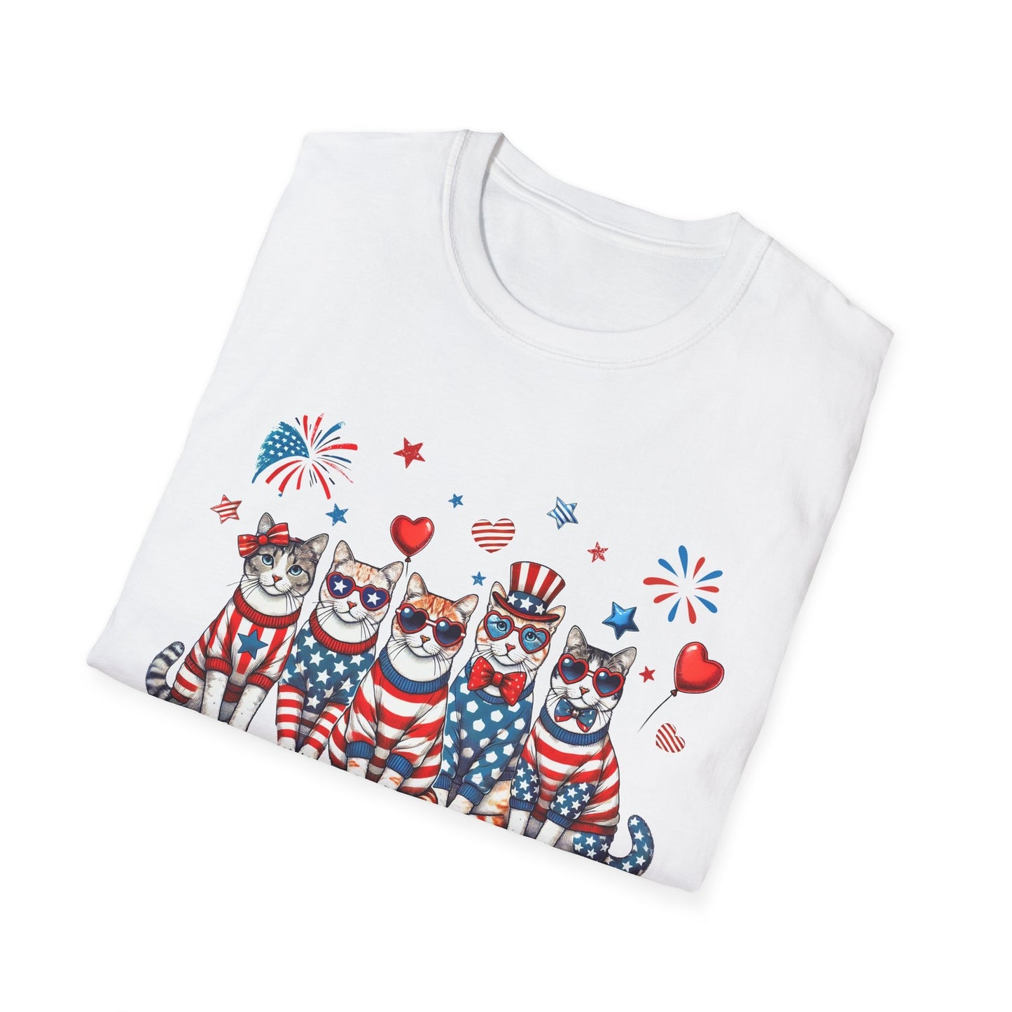 Patriotic Cat Unisex Softstyle T-Shirt for Fourth of July Celebrations