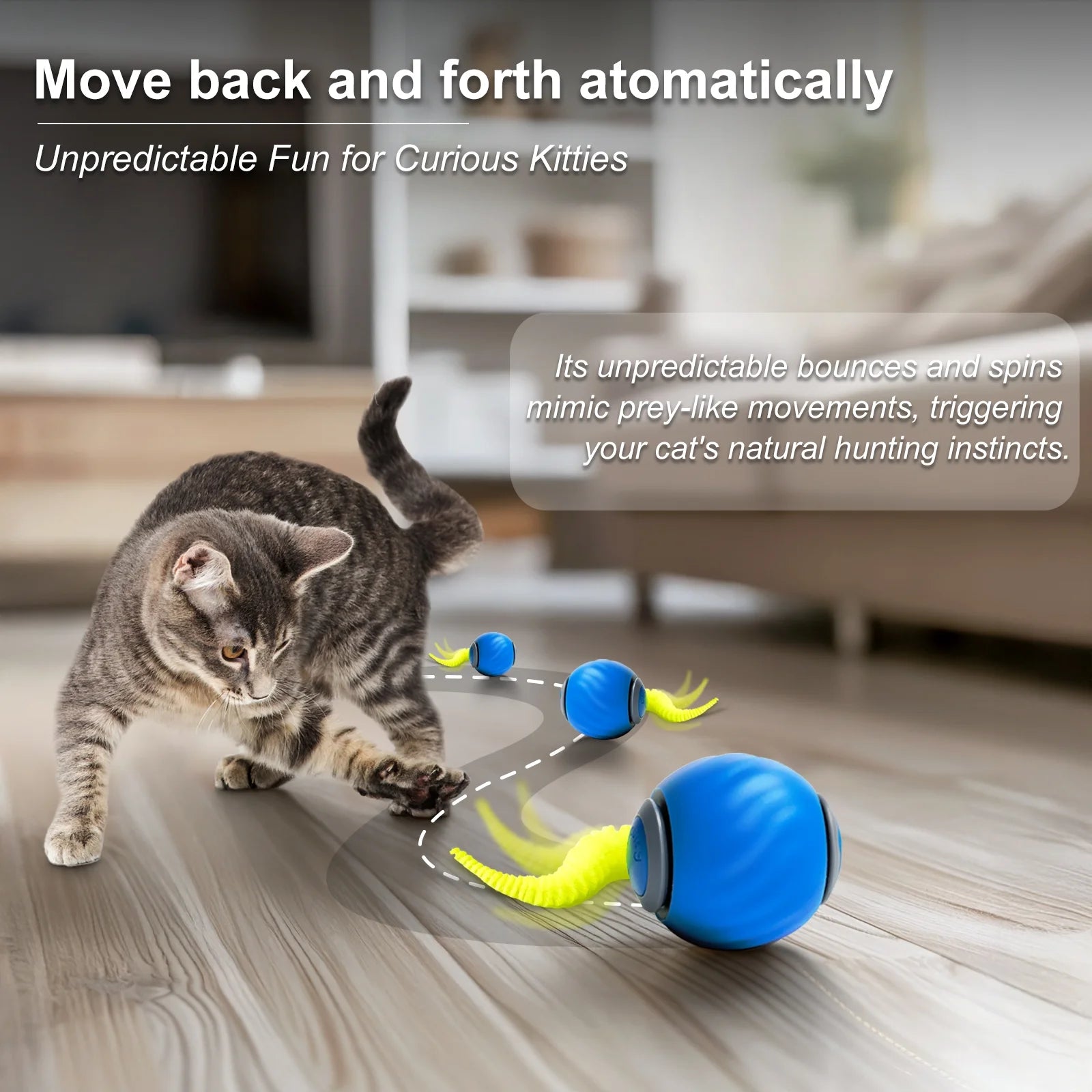 Smart Interactive Cat Toy Balls - Rechargeable with Two Speed Settings for Indoor Cats, 2-Pack (Blue & Orange)