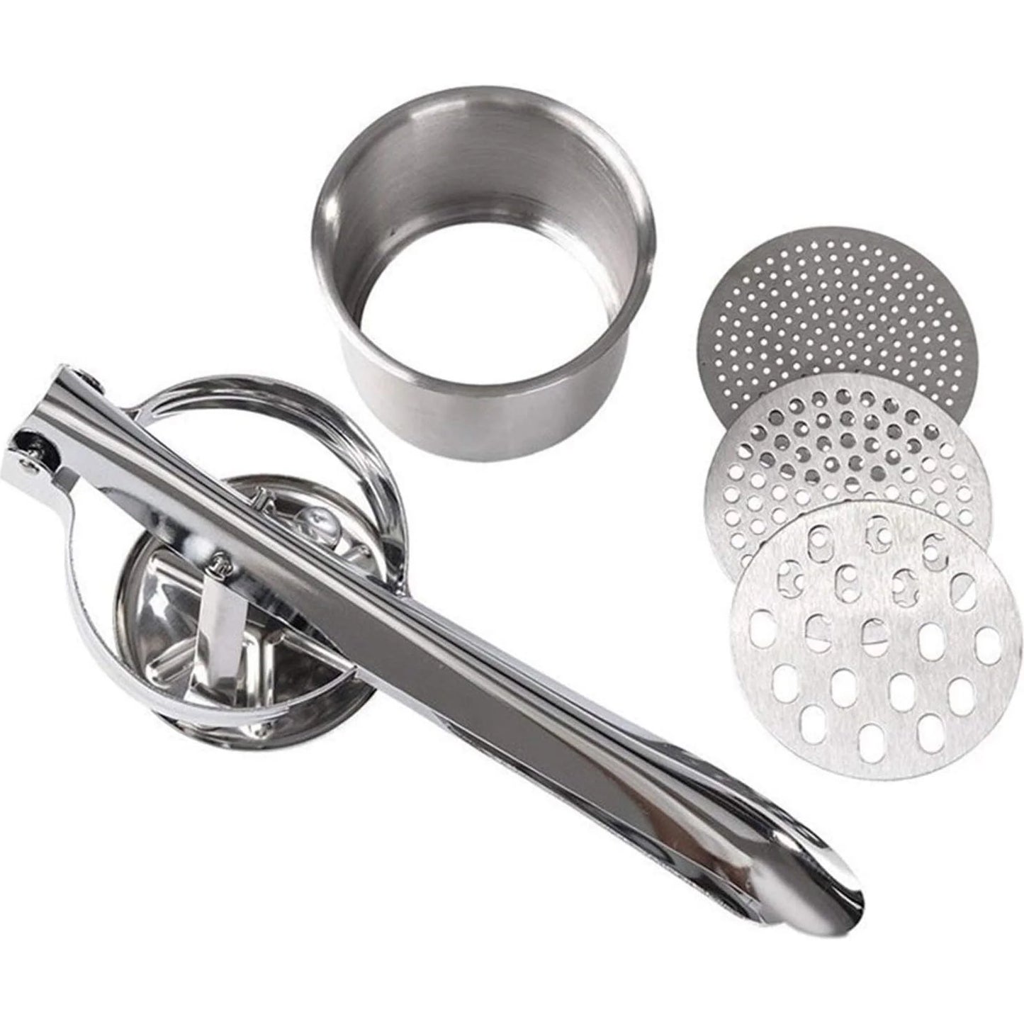 Potato Ricer Stainless Steel Masher, Large Capacity 15Oz Potato Masher Kitchen Tool for Potatoes, Fruits, Vegetables and Baby Food, Juicer, Vegetable Strainer with 3 Interchangeable Ricing Discs