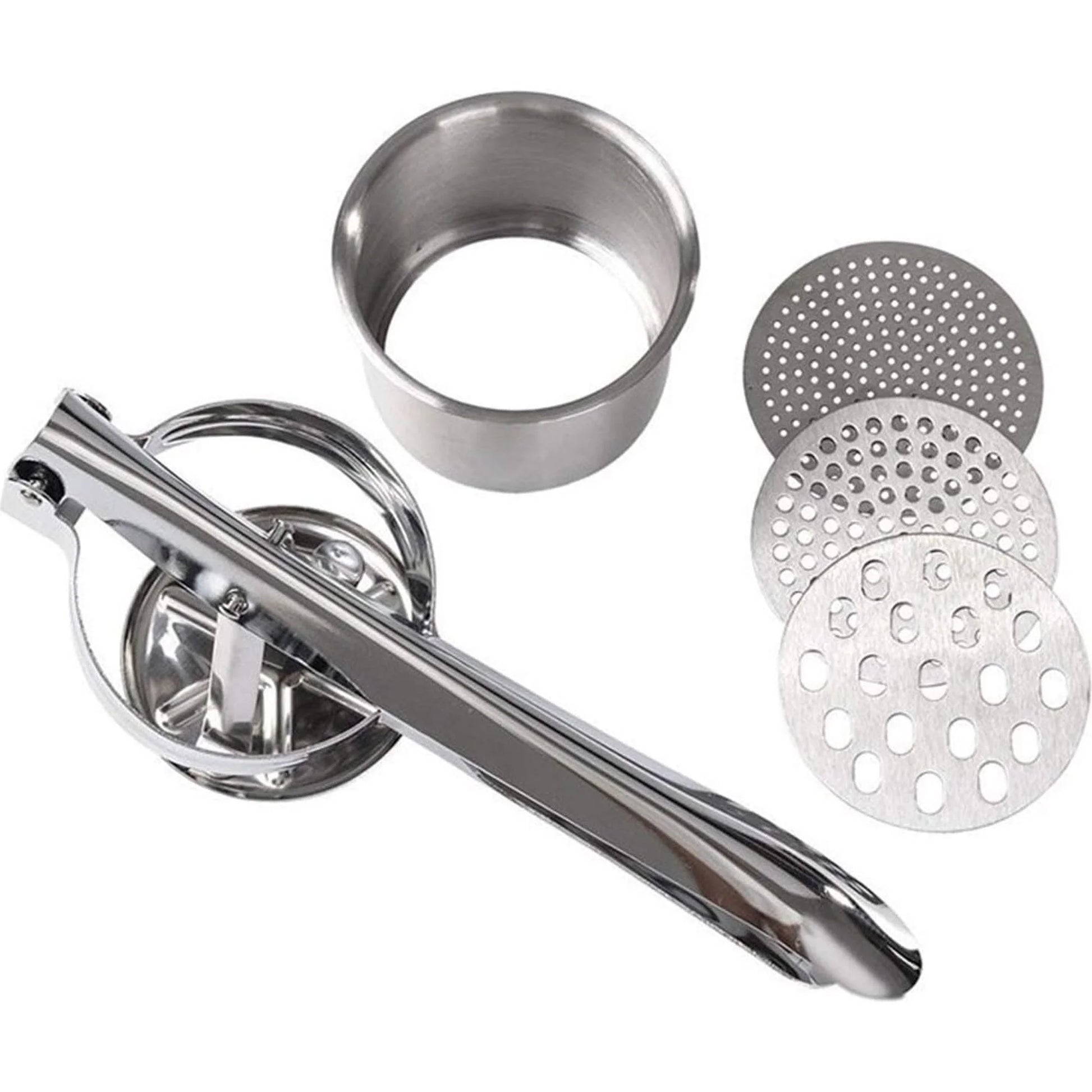 Potato Ricer Stainless Steel Masher, Large Capacity 15Oz Potato Masher Kitchen Tool for Potatoes, Fruits, Vegetables and Baby Food, Juicer, Vegetable Strainer with 3 Interchangeable Ricing Discs