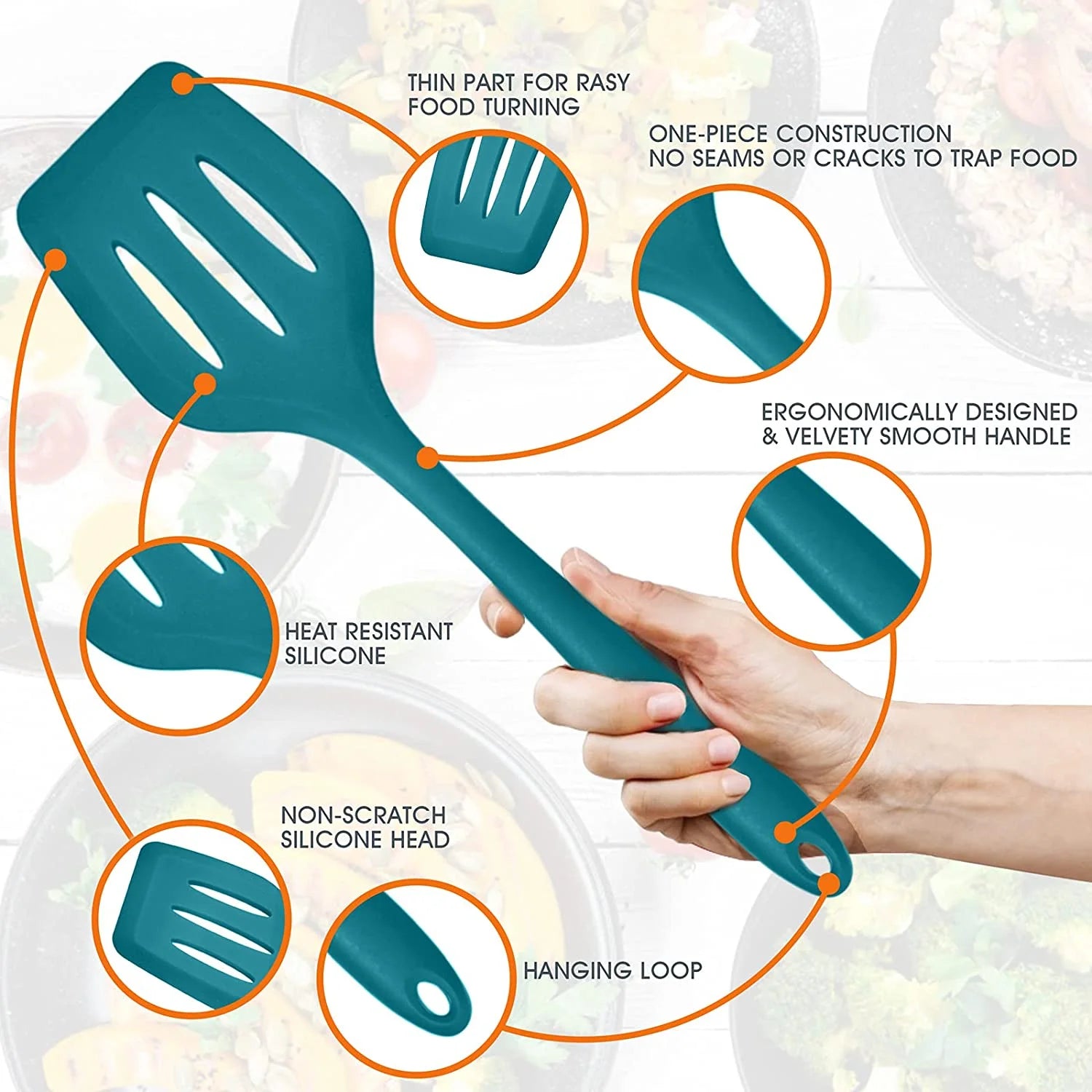 15-Piece Kitchen Utensils Set, Silicone Cooking Utensils with Holder, Non-Stick Cookware Friendly & Heat Resistant - Teal Blue