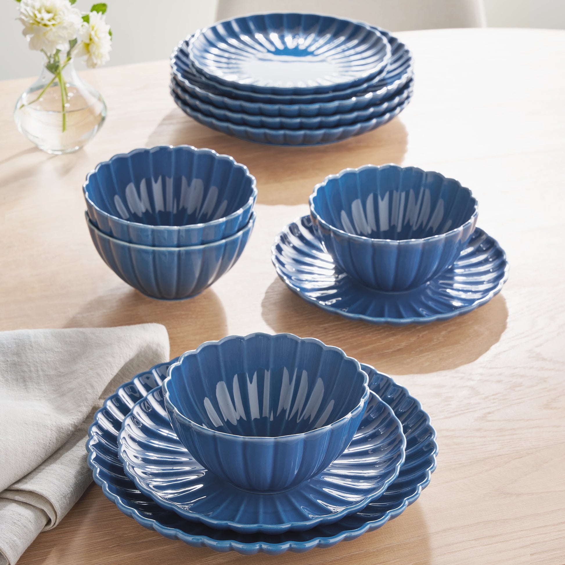 Colette 12-Piece Stoneware Dinnerware Set, Blue