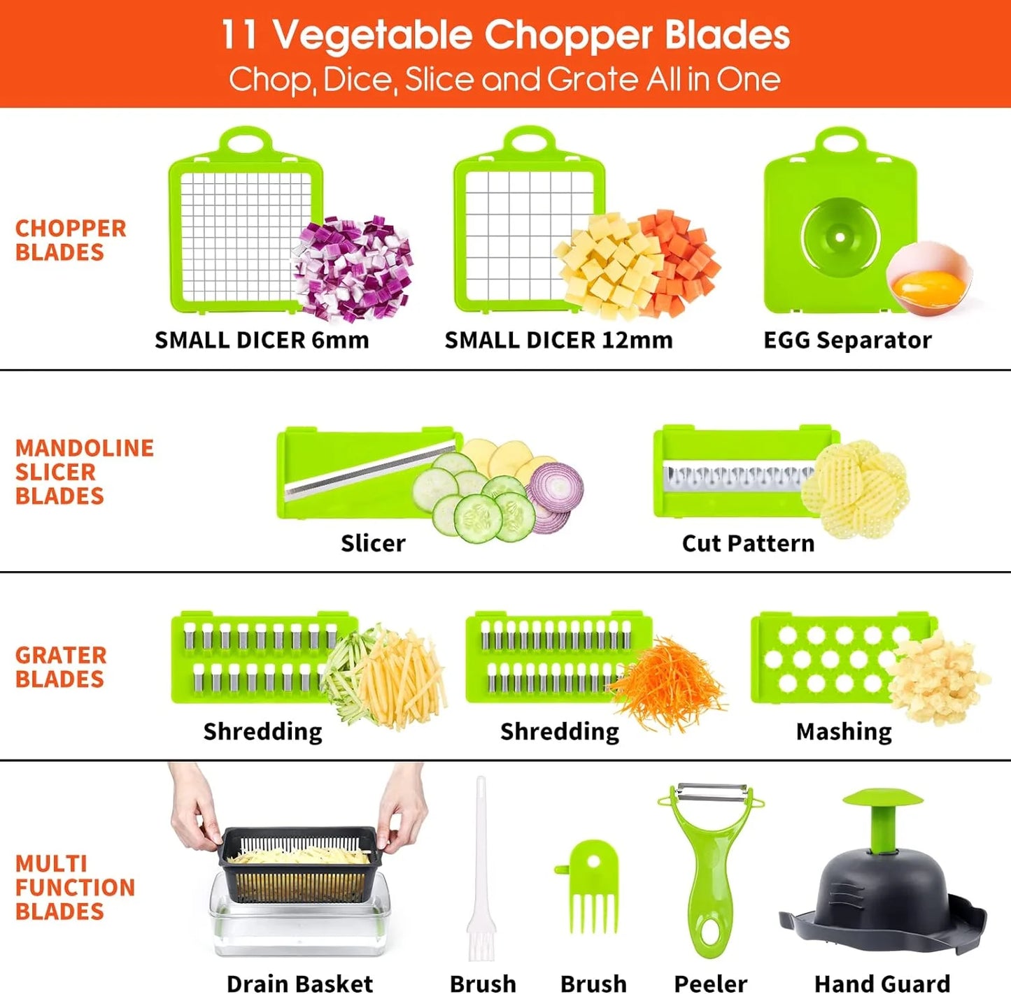 Vegetable Chopper, Pro Onion Chopper, 14 in 1Multifunctional Food Chopper, Kitchen Vegetable Slicer Dicer Cutter,Veggie Chopper with 8 Blades,Carrot Chopper with Container-Kitchen Essentials(Grey)