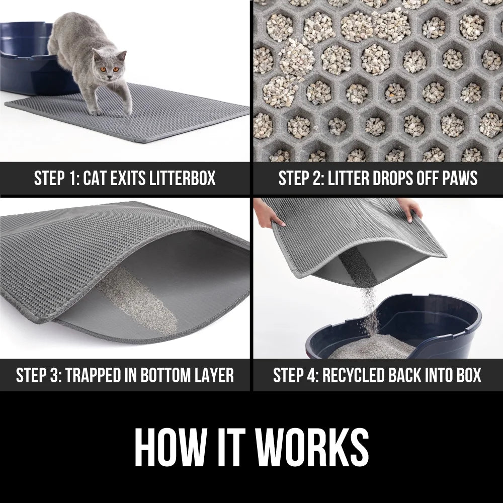 Waterproof Cat Litter Mat, Easy to Clean Honeycomb Waste Trapping Mats, 24X15 Gray