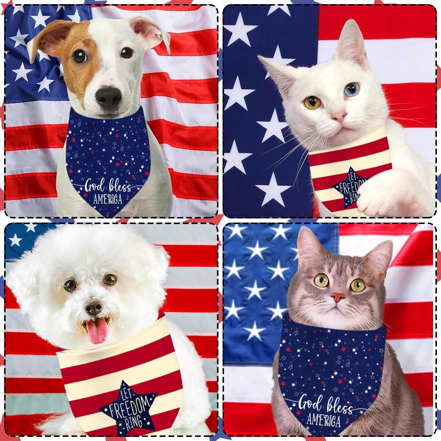 4Th of July Dog Bandanas, Patriotic Party Pet Decorations 2 Pack, Adjustable Ind