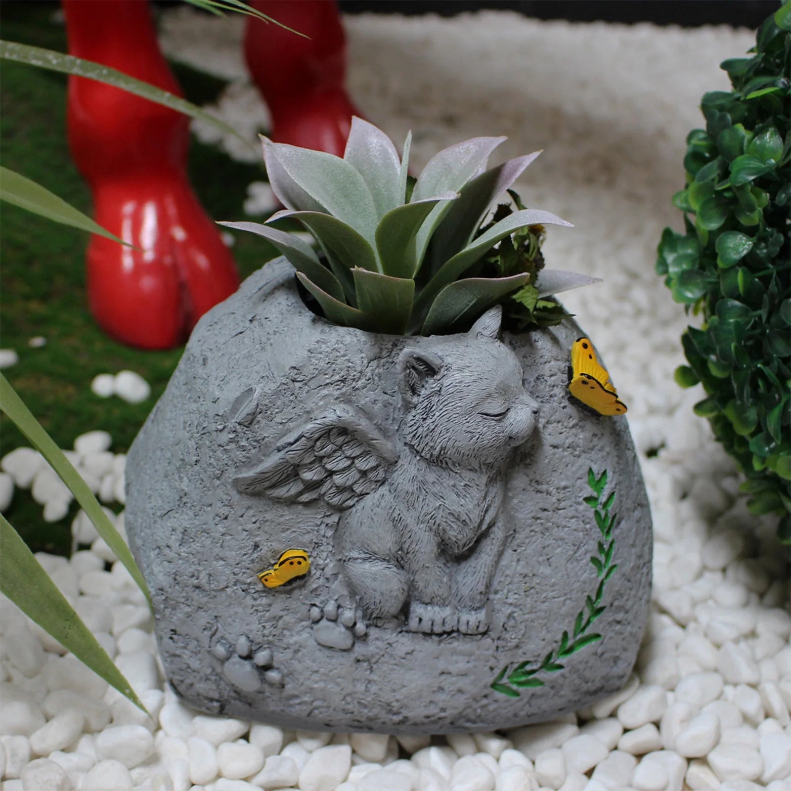 Pet Dog Monument Planter,Resin Simulation Memorial Stone,Creative Flower Pot for Pet Tombstones,Durable & Weatherproof Design