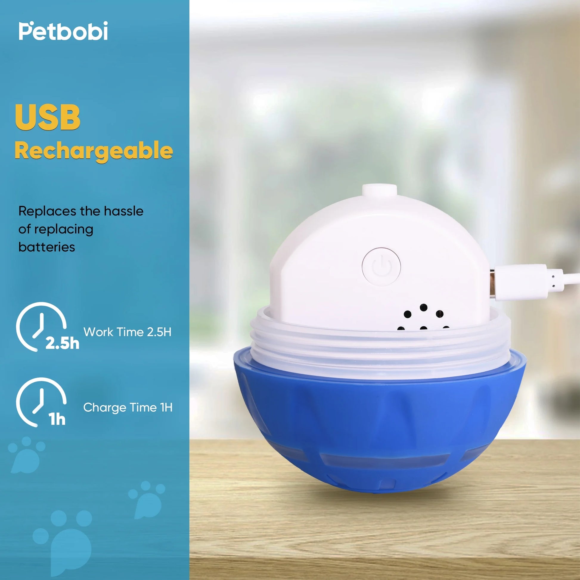 Interactive LED Dog Ball - Rechargeable Moving Toy for Medium to Large Dogs, Blue