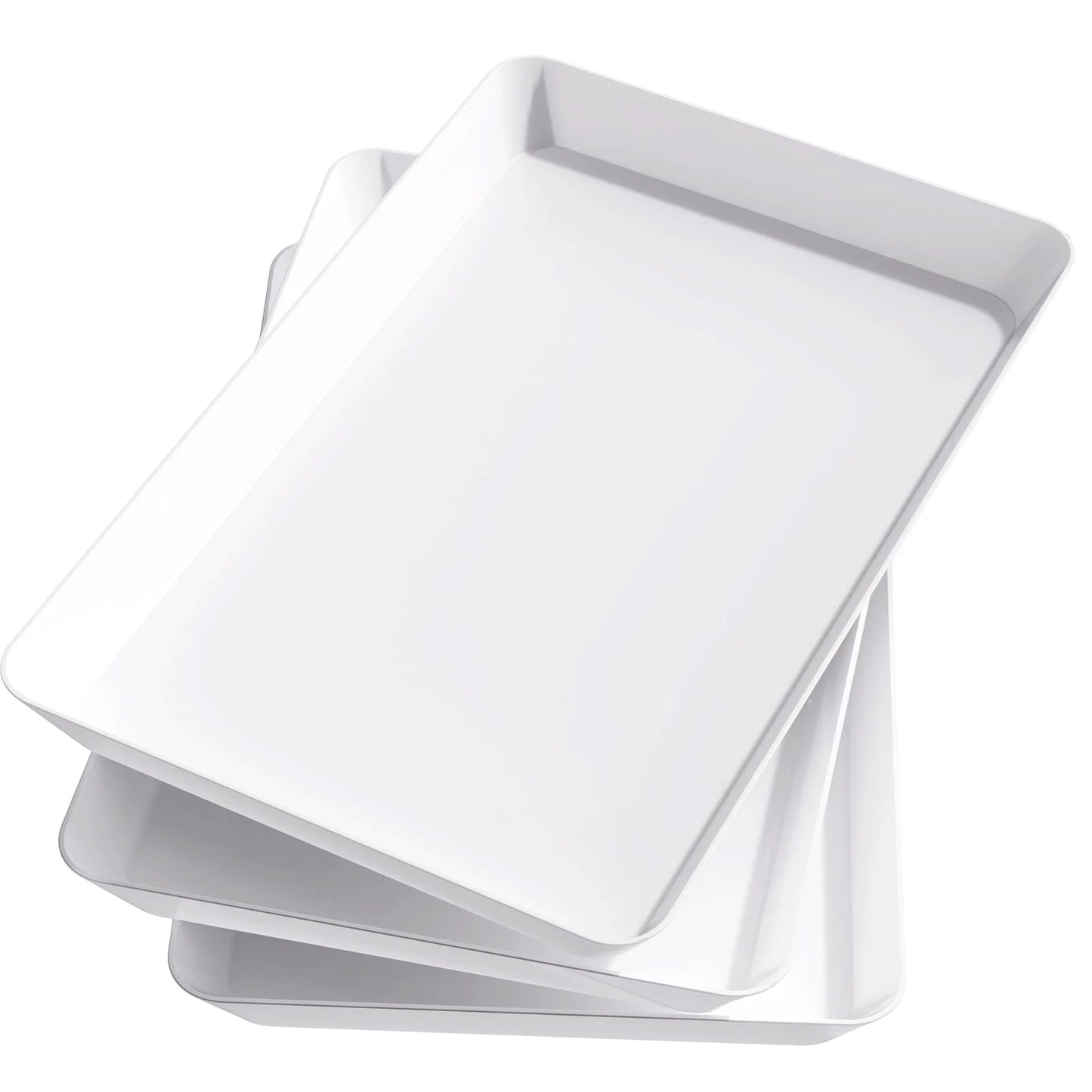 Plastic Serving Tray for Party, 3 Pcs White Serving Platter, Large Food Tray for Snack, Fruit, Barbaque, Cookies