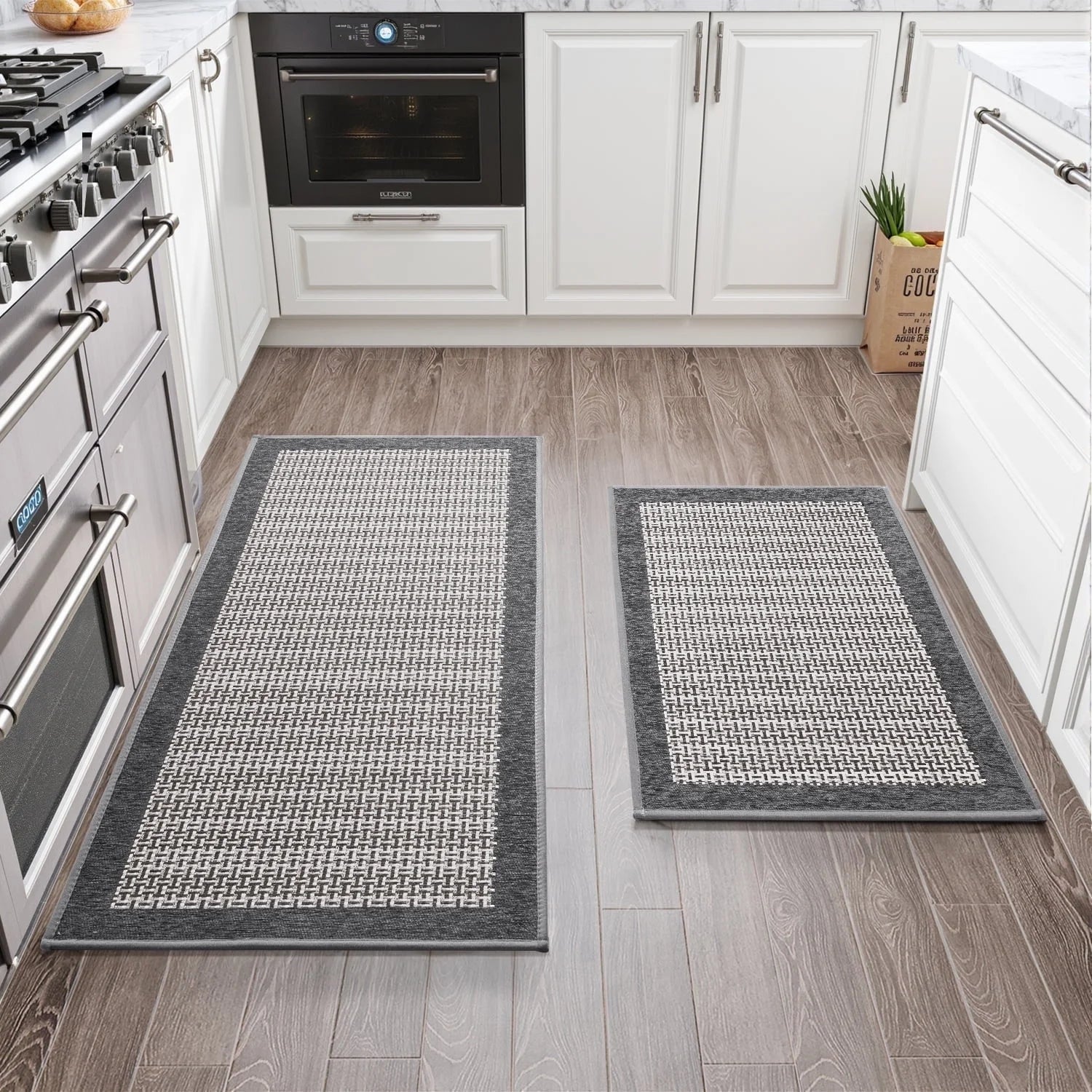 2-Piece Non-Slip Kitchen Rug Set, Washable Absorbent Mats, 19.7"X31.5"+19.7"X59", Gray, for Sink, Laundry, Hallway