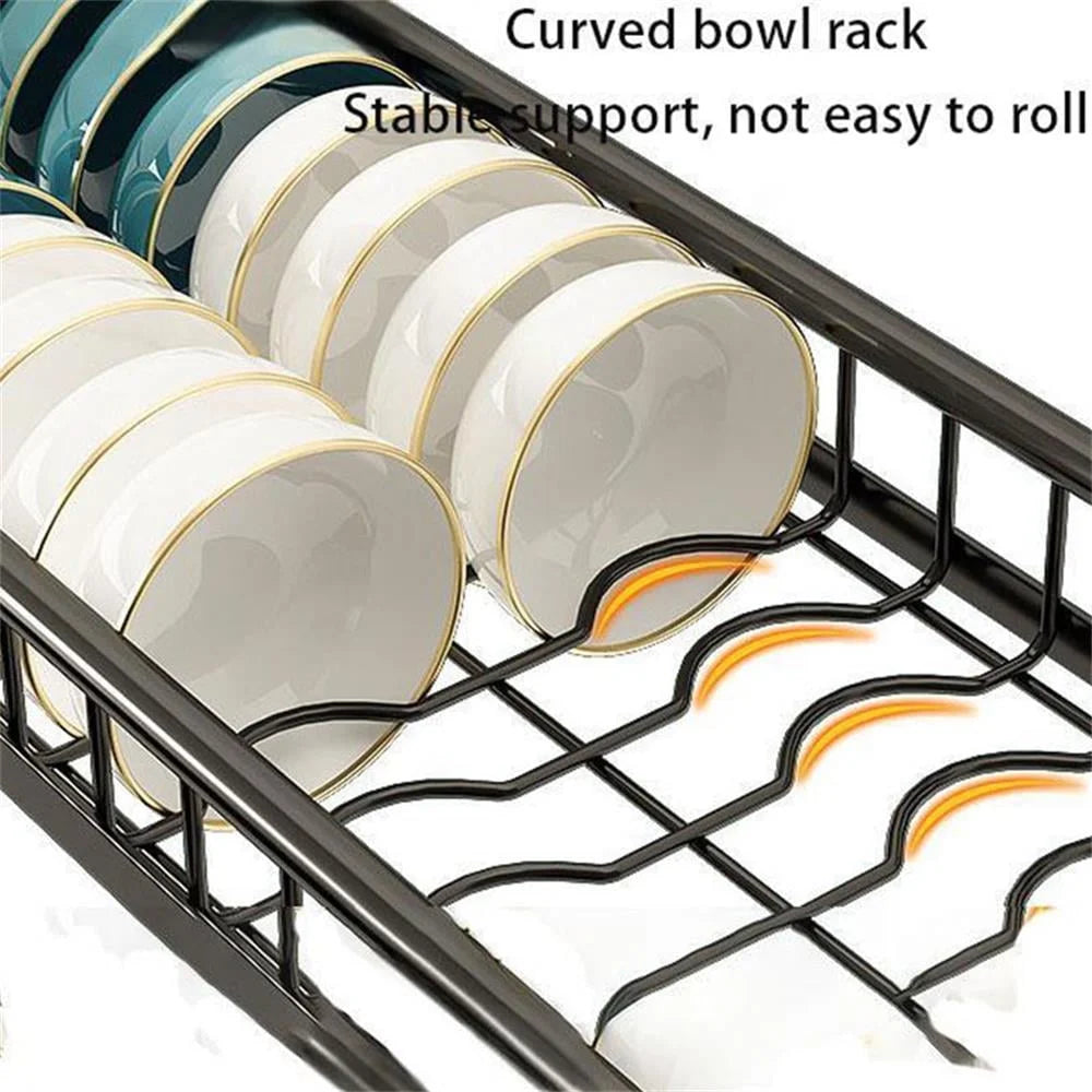 Steel Iron Over-The-Sink Dish Drying Rack,Multifunctional Dish Drying Rack with 4 Baskets,Fits Sinks Fits Sinks 24.4"-39.7"