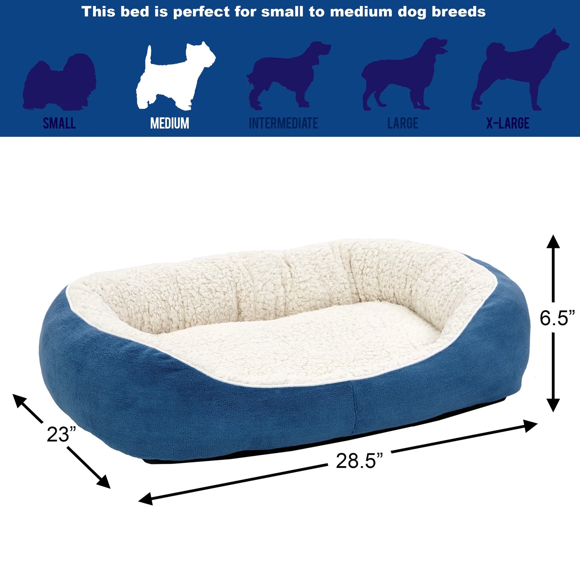 Midwest Homes for Pets Overstuffed Micro-Terry Cuddle Pet Bed for Medium Dogs & Cats, Blue