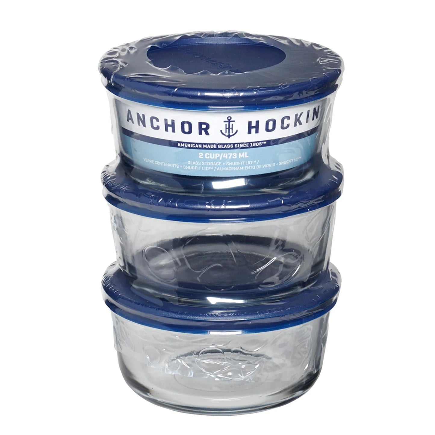 Glass Food Storage Containers with Lids, 2 Cup Round, Set of 3