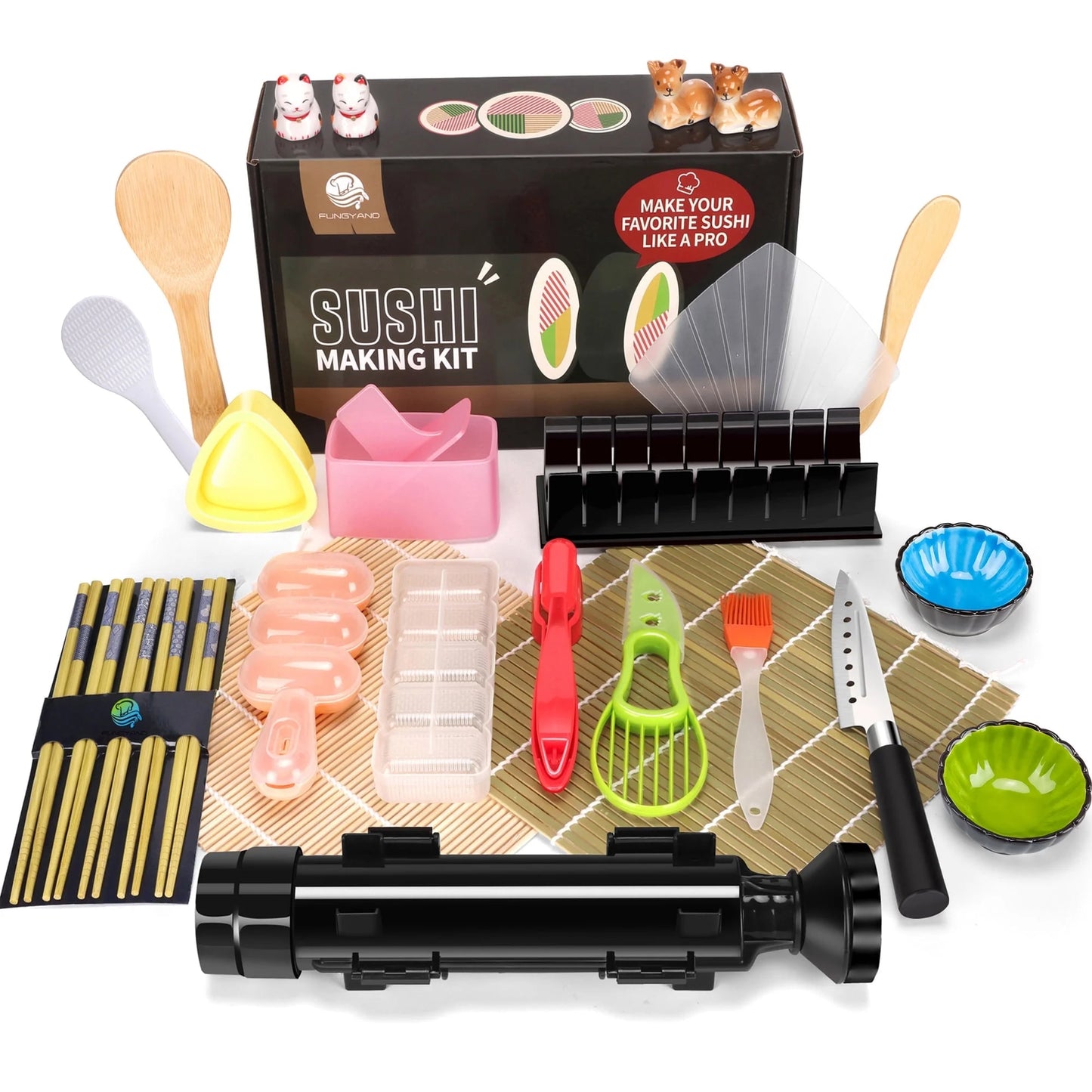 27 Pcs Sushi Making Kit with Bamboo Rolling Kit Sushi Bazooka Maker, Dishwasher Safe