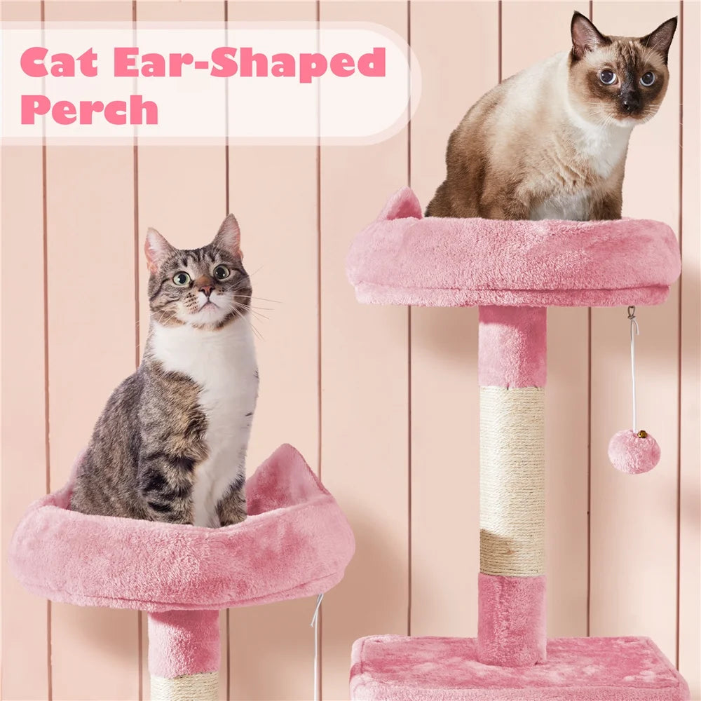 70.5" Multi-Level Cat Tree with Two Condos and Two Foam-Padded Perches in Pink