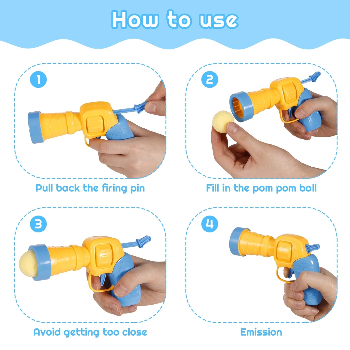 2 Pack Cat Toy Plush Ball Launcher Gun, Plush Ball Shooting Gun for Cats with 100 Pcs Pom Pom Ball for Indoor Cats