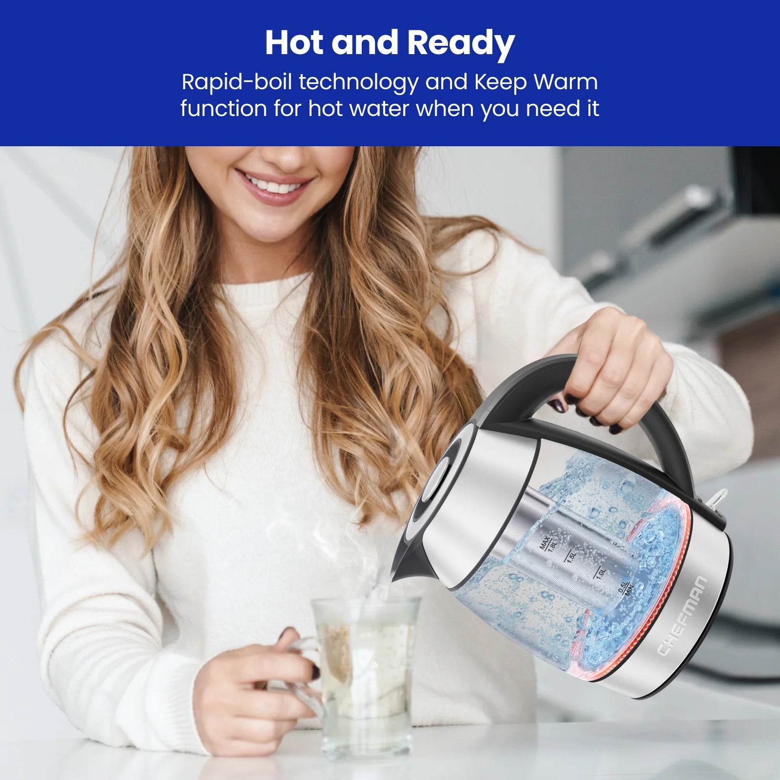 Rapid-Boil 1.8L Electric Tea Kettle W/ Keep Warm and Tea Infuser - Stainless Steel